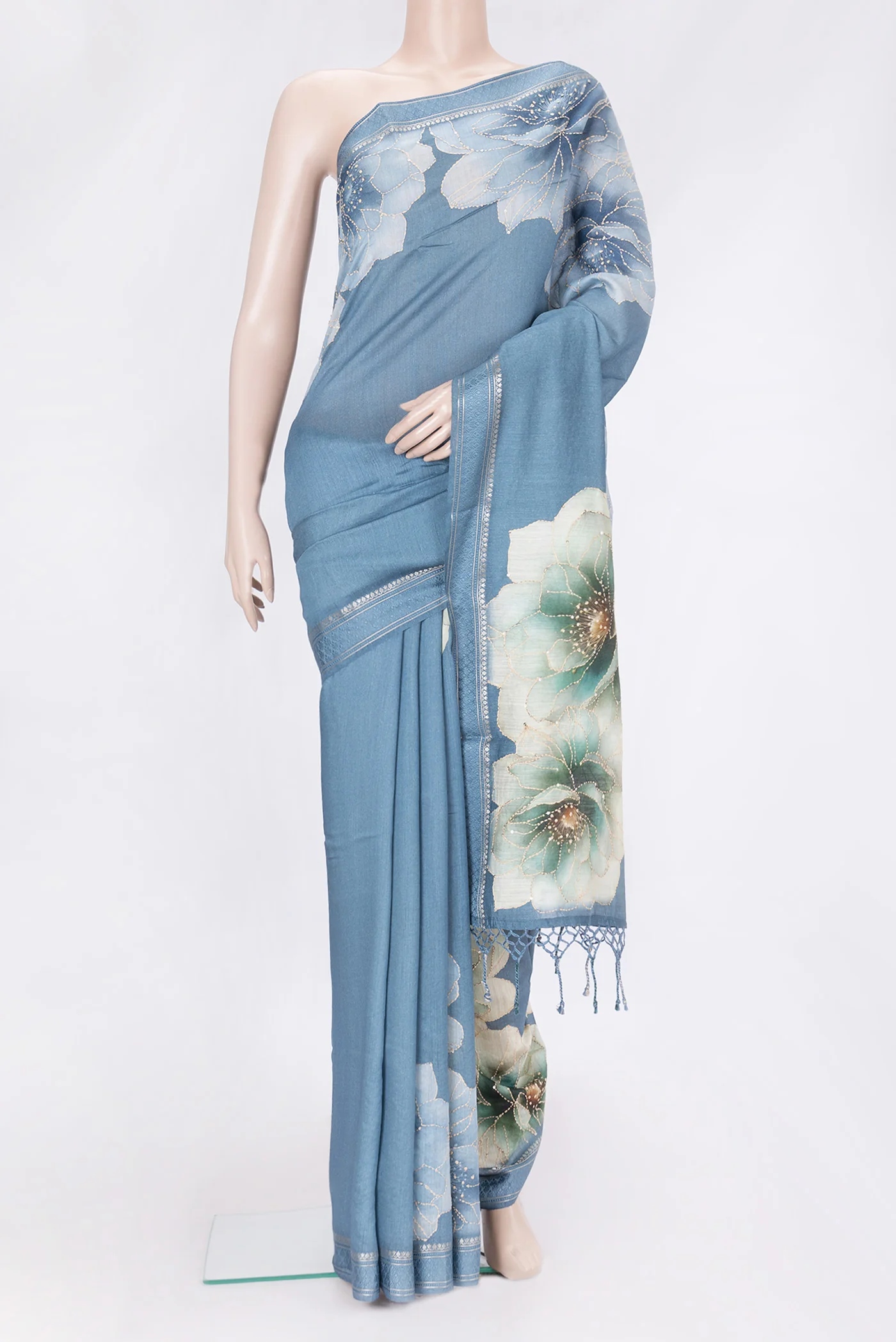 Light Blue Dual Tone Tussar Silk Saree