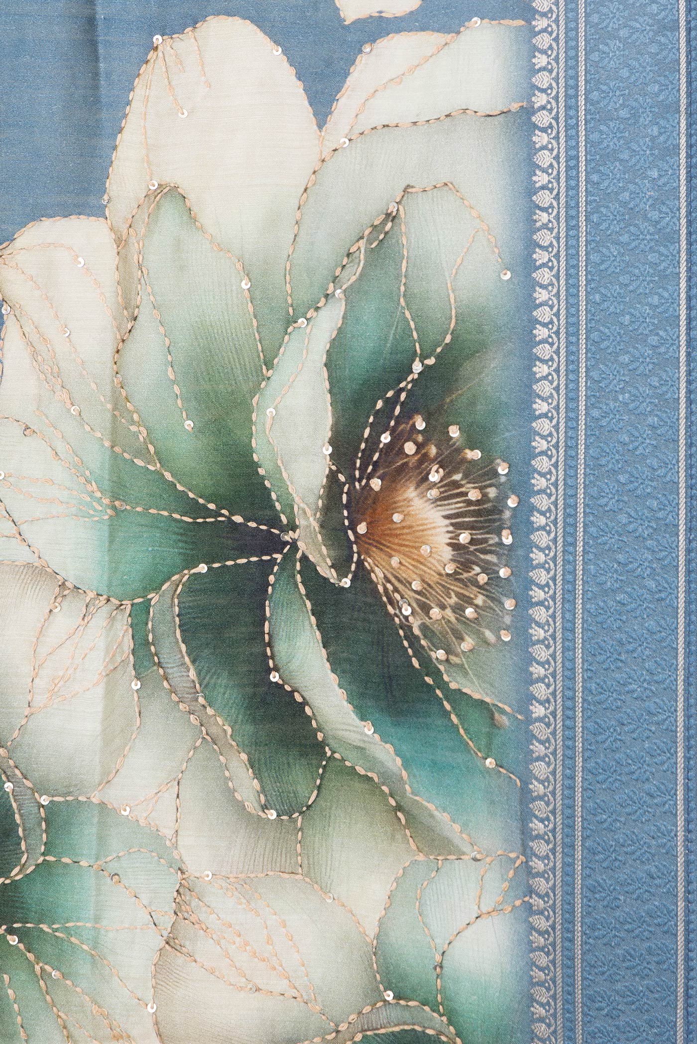 Light Blue Dual Tone Tussar Silk Saree - Image 3