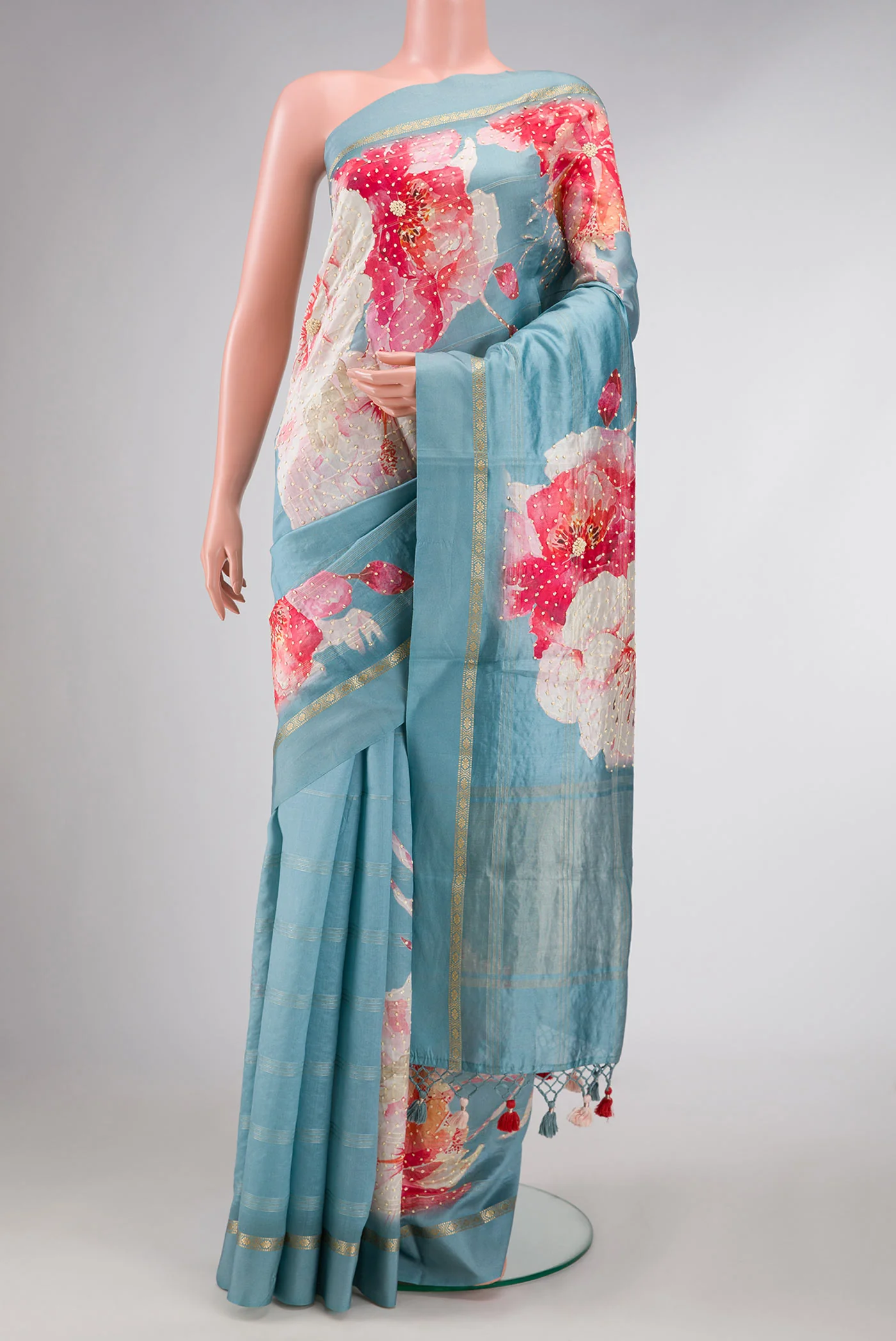Light Blue Dual Tone Tussar Silk Saree