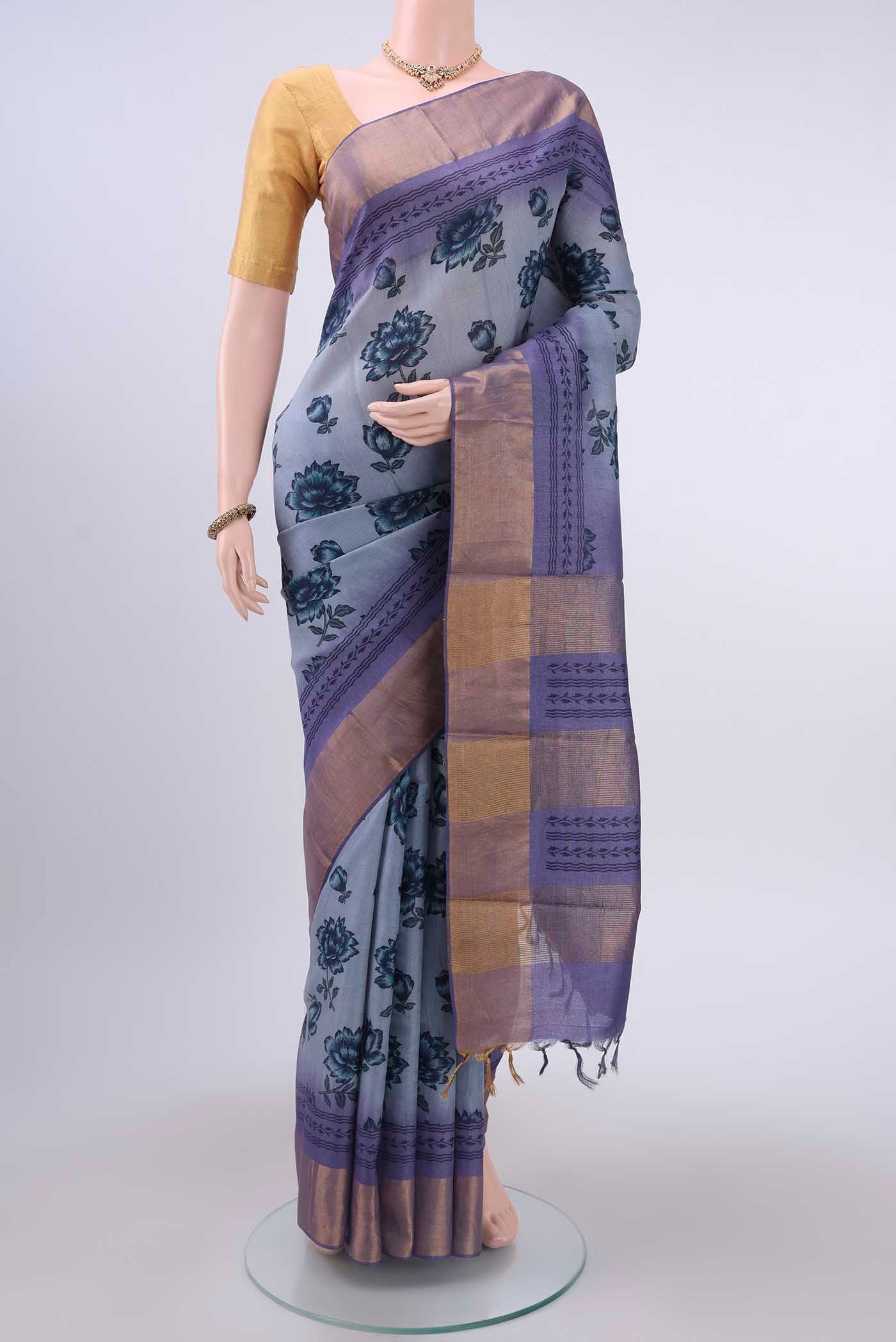 Light Blue Dual Tone Tussar Silk Saree