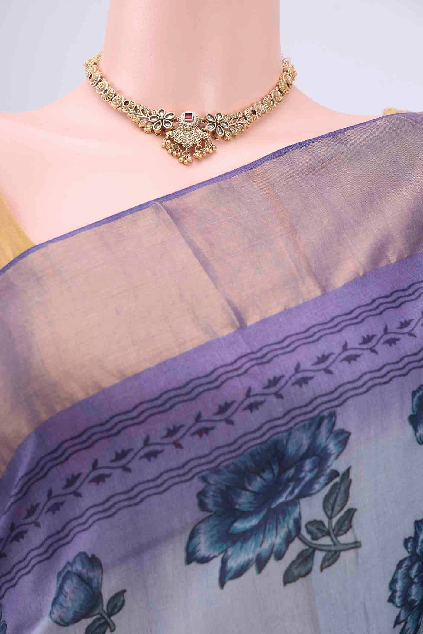 Light Blue Dual Tone Tussar Silk Saree - Image 2
