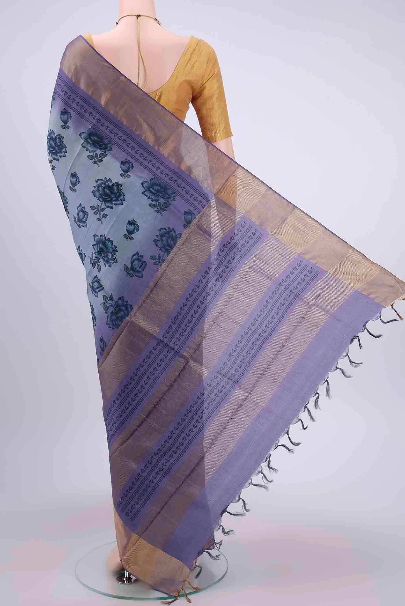 Light Blue Dual Tone Tussar Silk Saree - Image 3