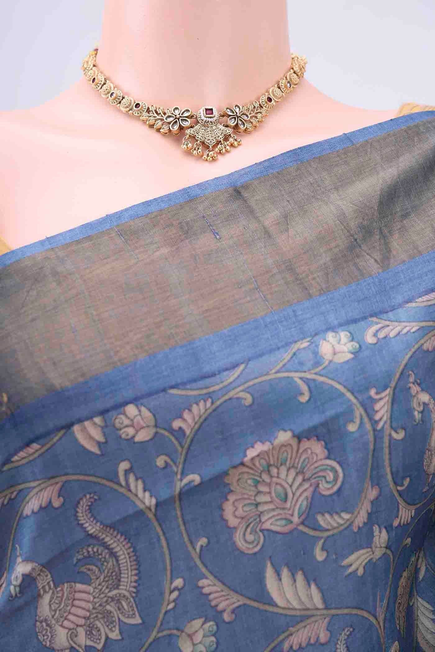 Light Blue Dual Tone Tussar Silk Saree - Image 2