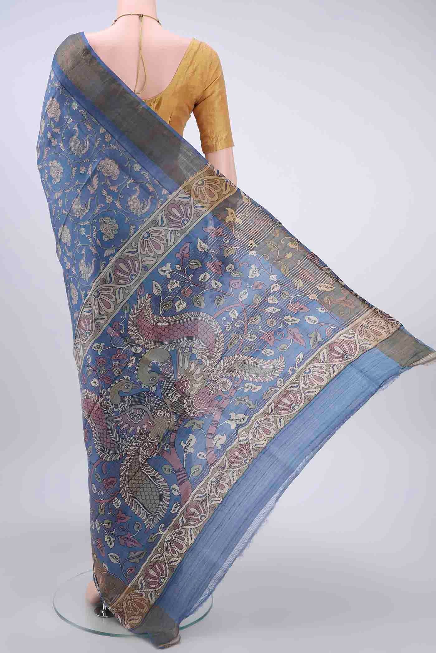 Light Blue Dual Tone Tussar Silk Saree - Image 3