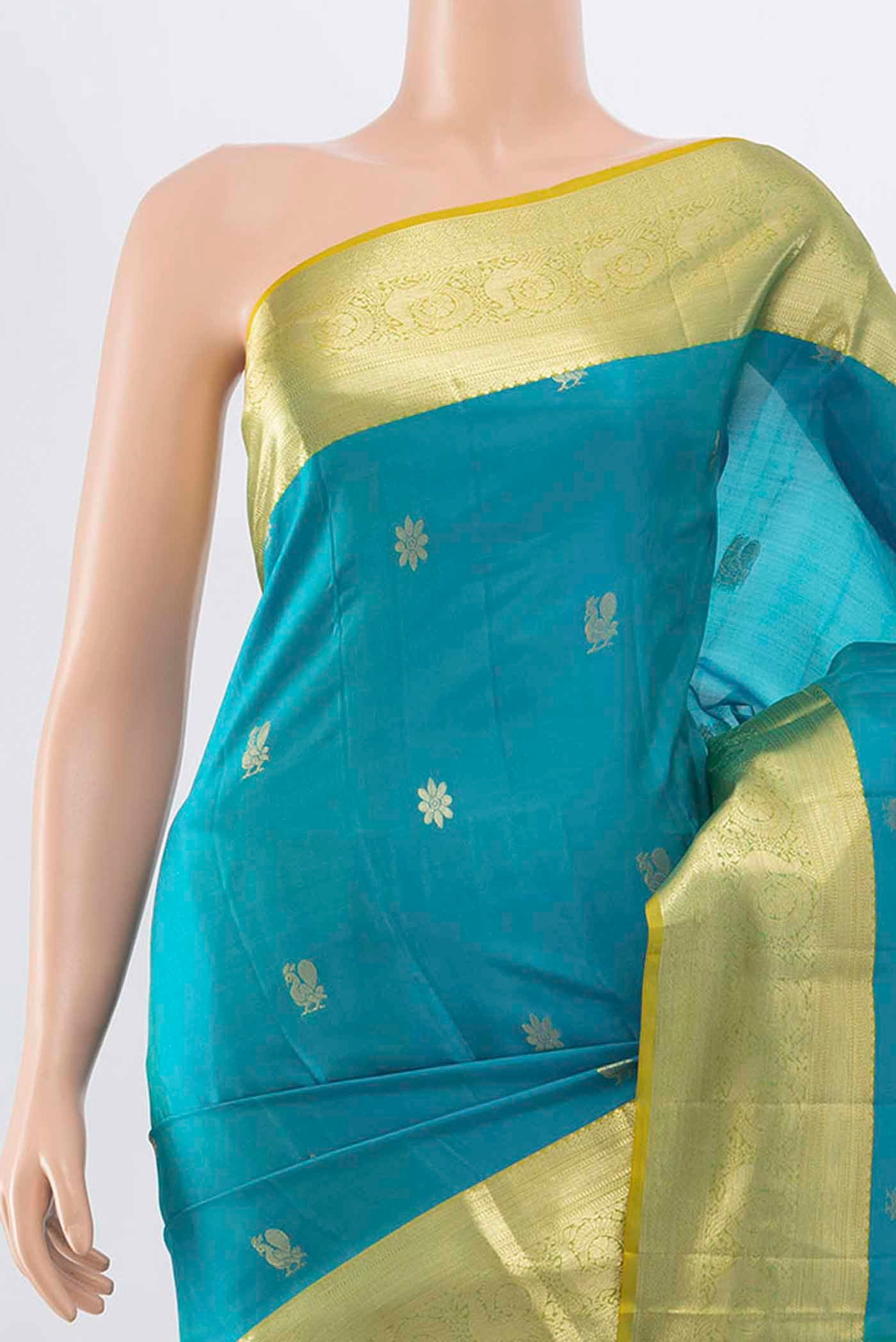 Light Blue Kanchipuram Silk Saree - Image 2