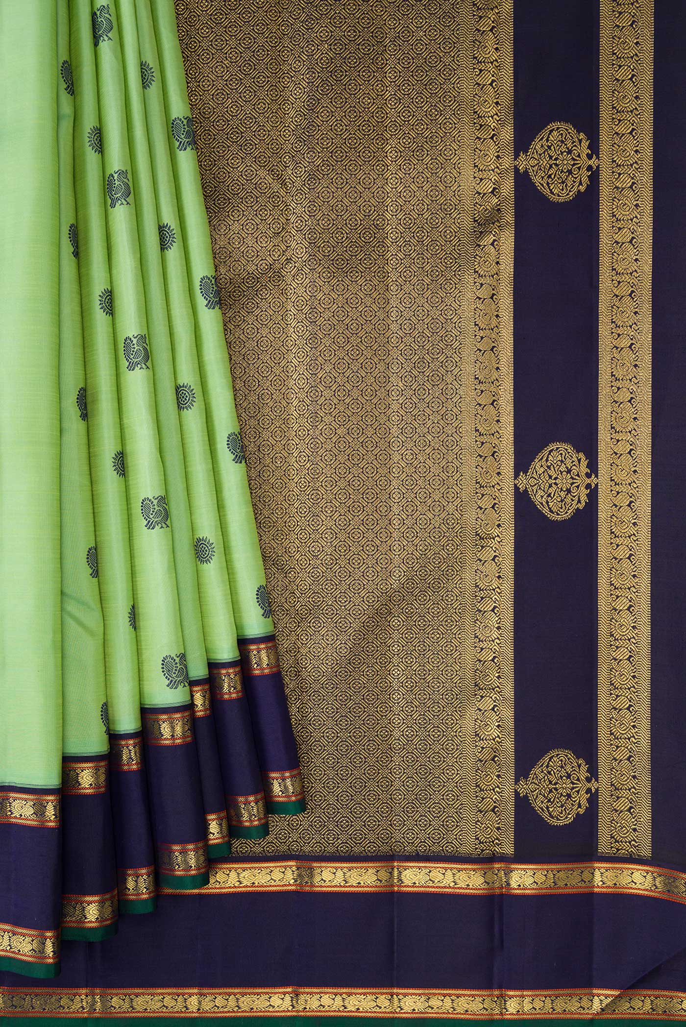 Pure Silk Pure Zari Light Blue Kanchipuram Saree - Image 4