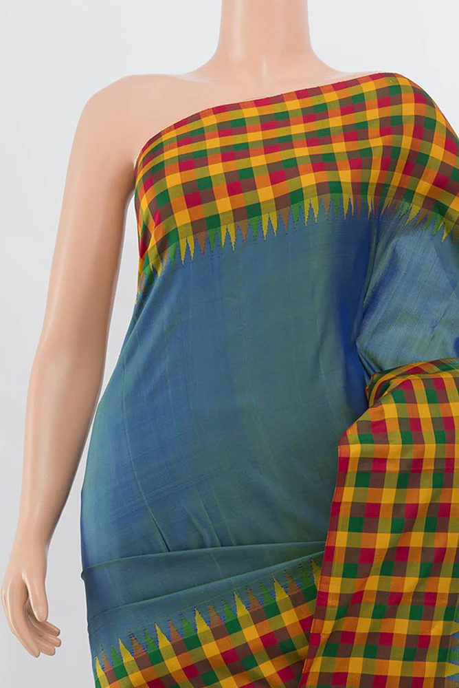 Blue with Green Color Kanjivaram Silk Saree - Image 2