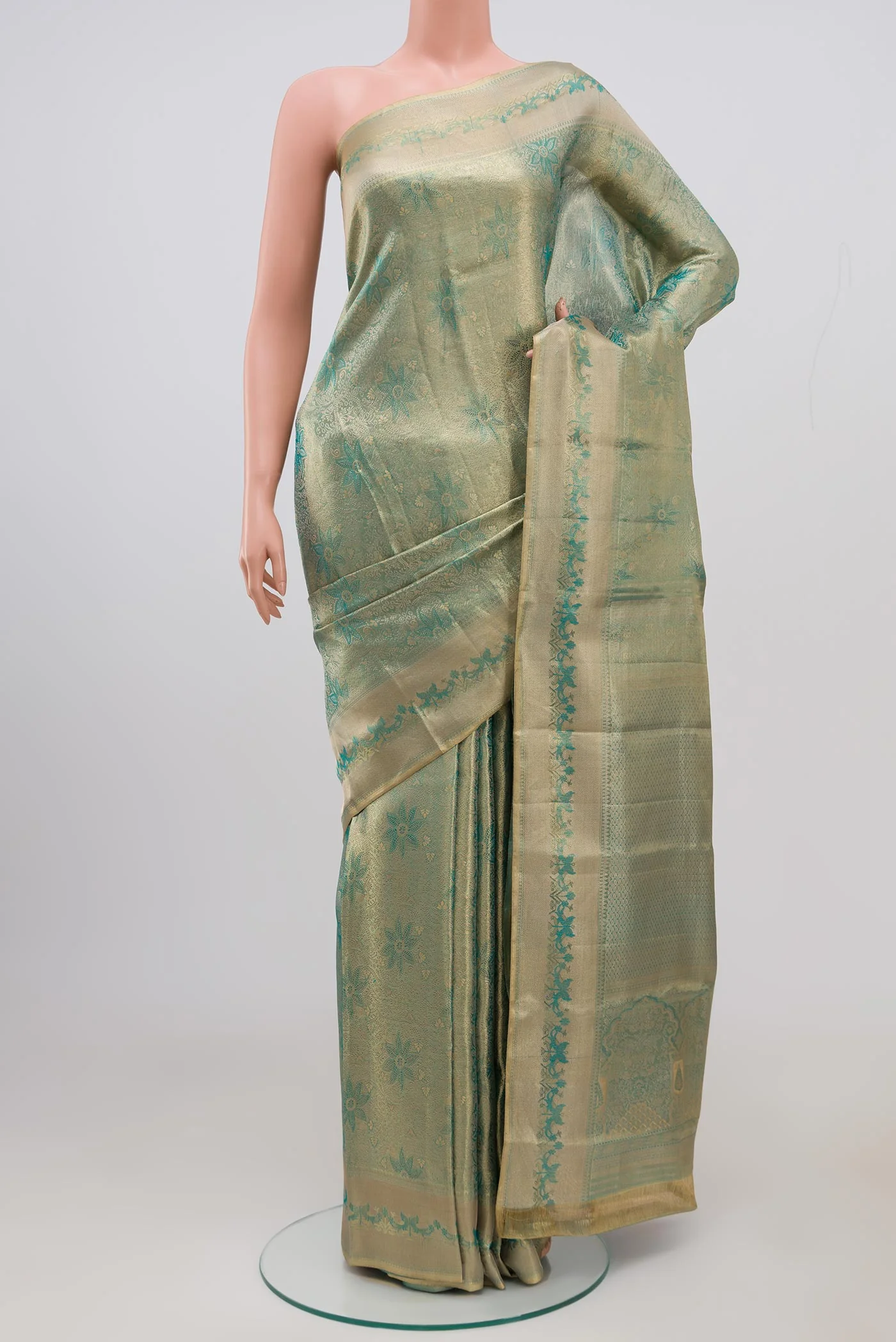 Light Blue with Gold Color Kanjivaram Tissue Silk Saree