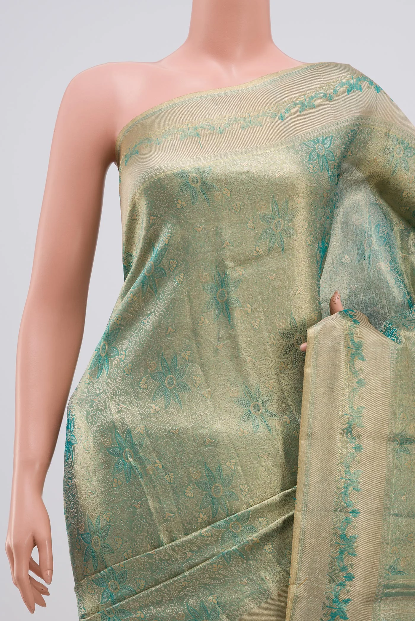 Light Blue with Gold Color Kanjivaram Tissue Silk Saree - Image 2