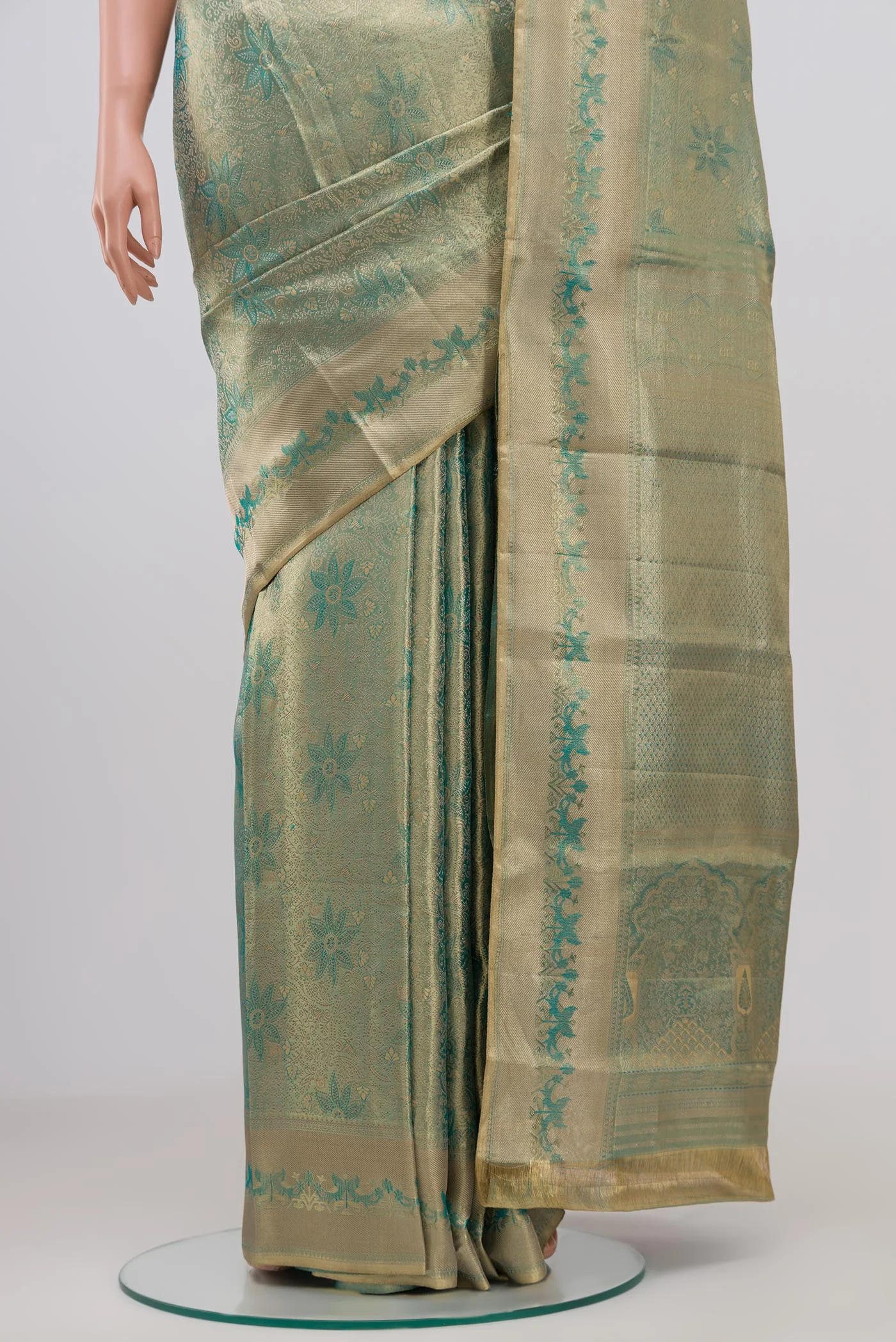 Light Blue with Gold Color Kanjivaram Tissue Silk Saree - Image 3