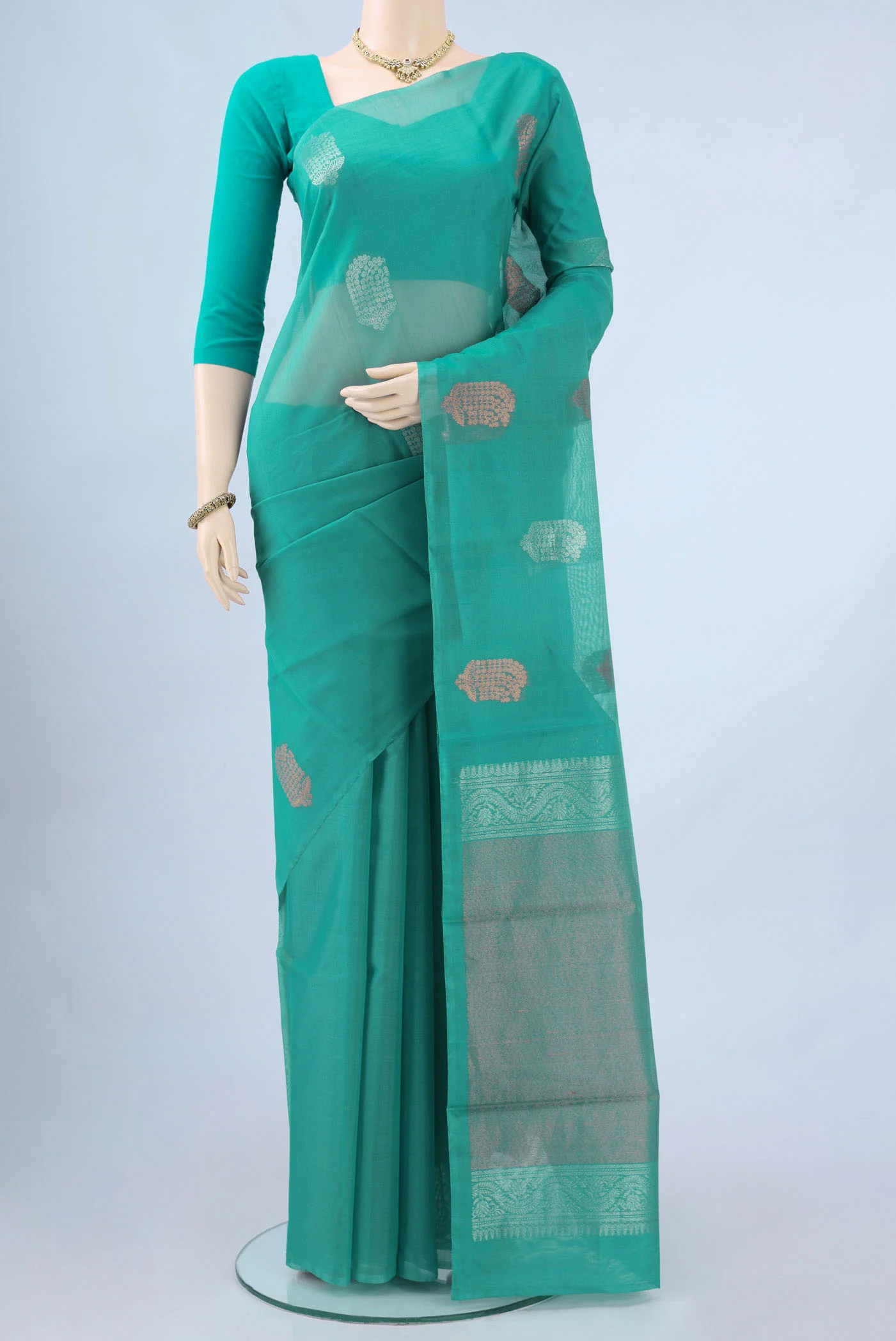 Light Blue Kora Cotton Saree