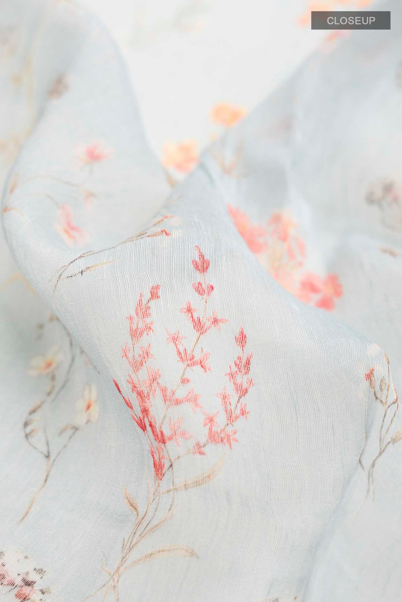 Light Blue Linen Cotton Saree - Image 2