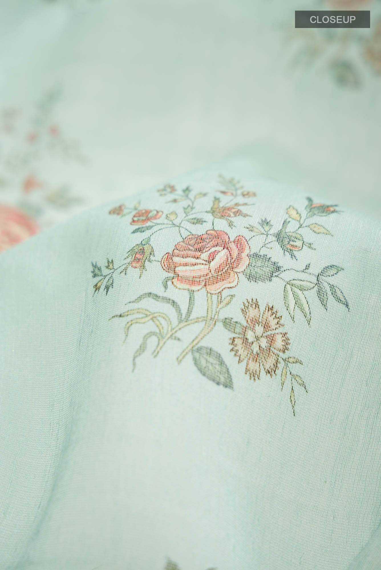 Light Blue Linen Saree - Image 2