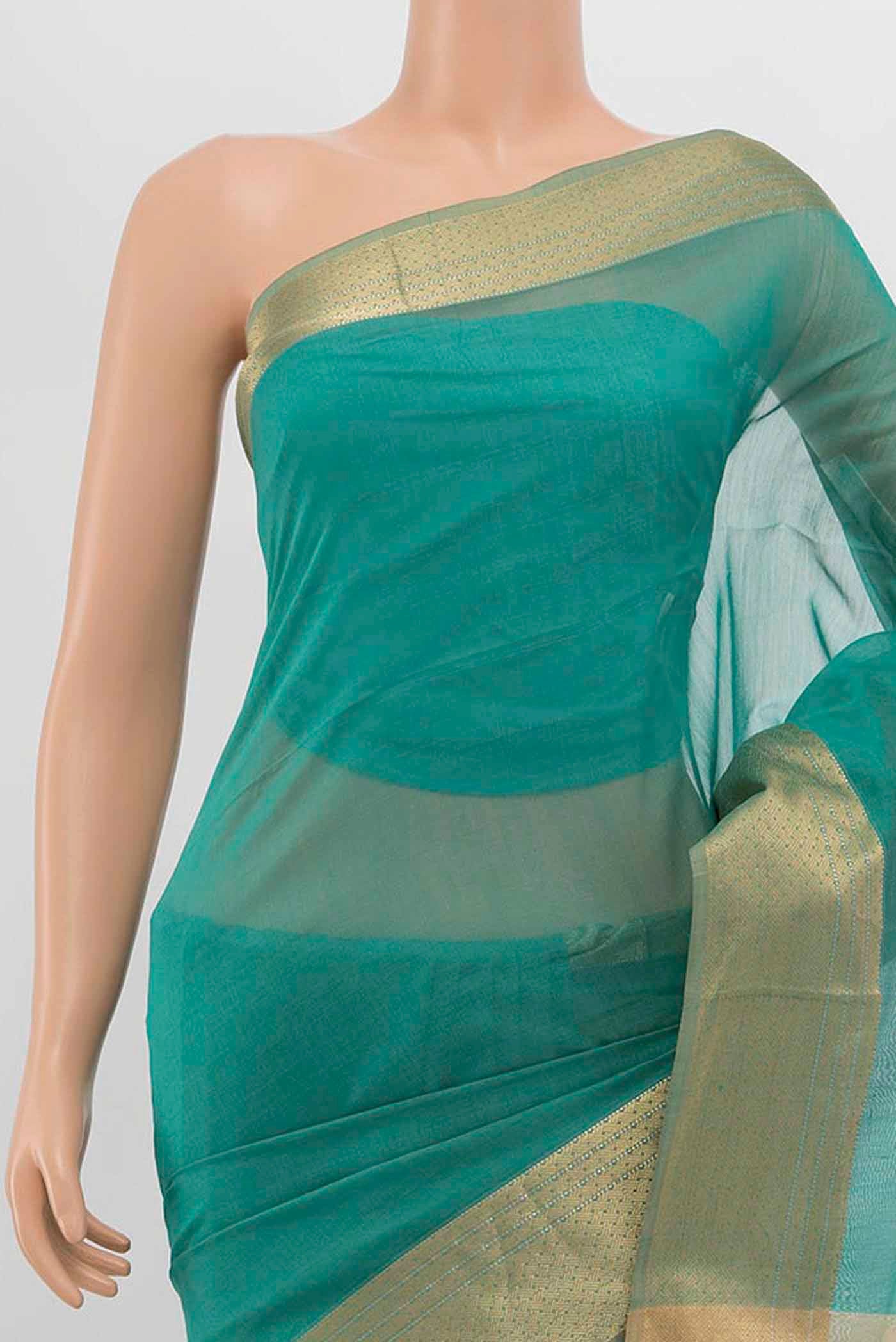 Light Blue Maheshwari Silk Cotton Saree - Image 2
