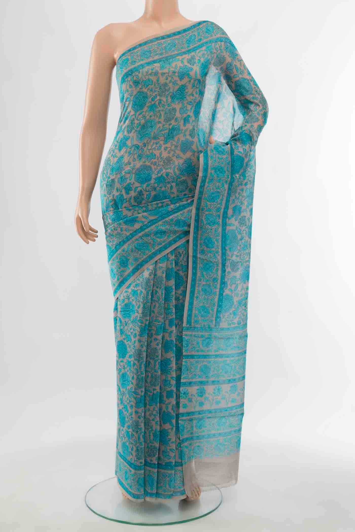 Light Blue Maheshwari Silk Cotton Saree