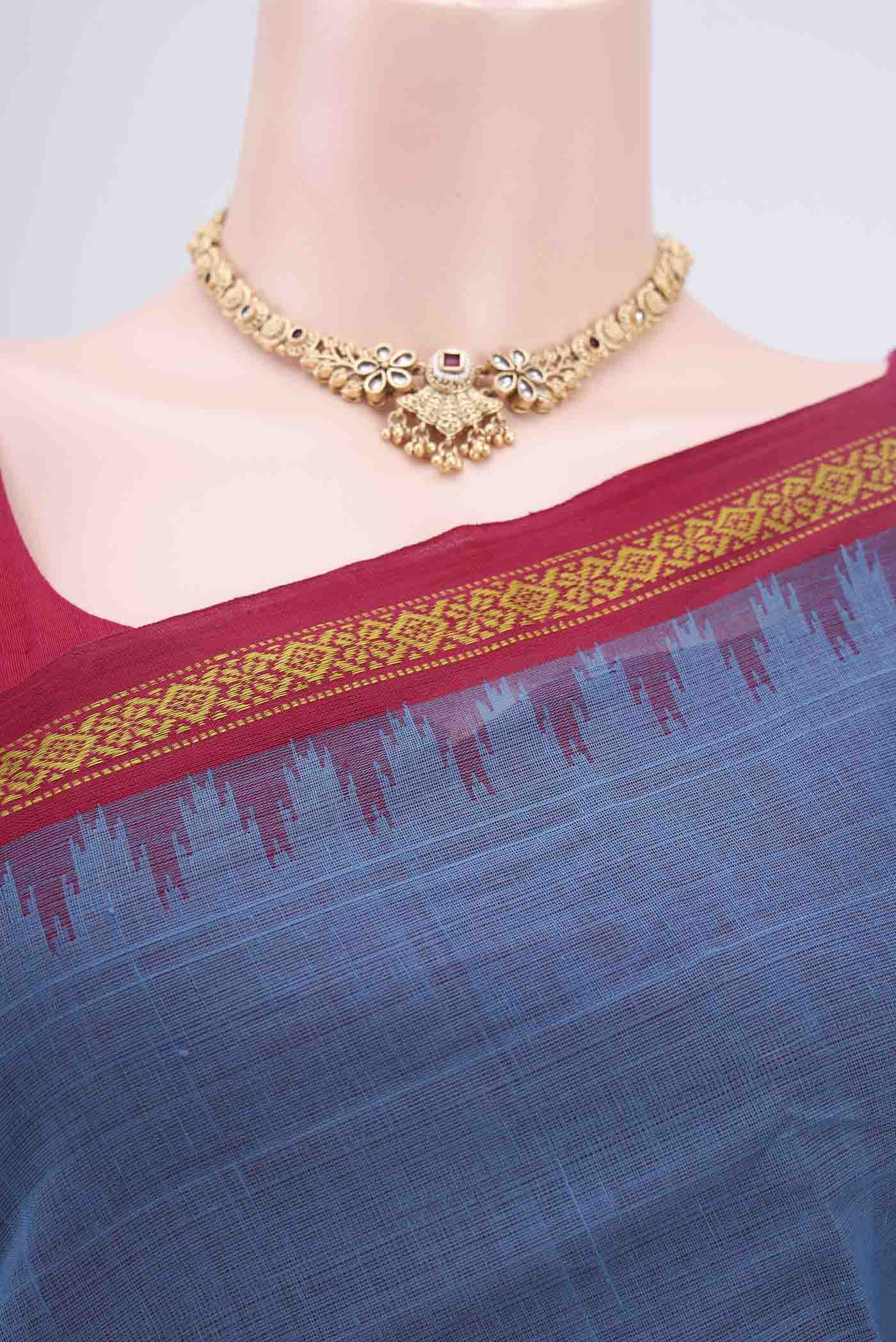 Light Blue Mangalagiri Cotton Saree - Image 2