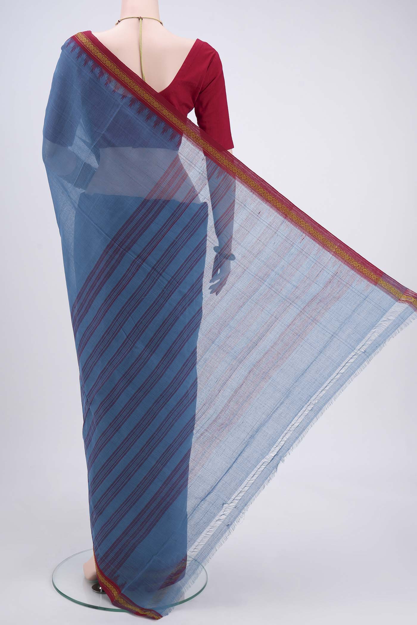 Light Blue Mangalagiri Cotton Saree - Image 3