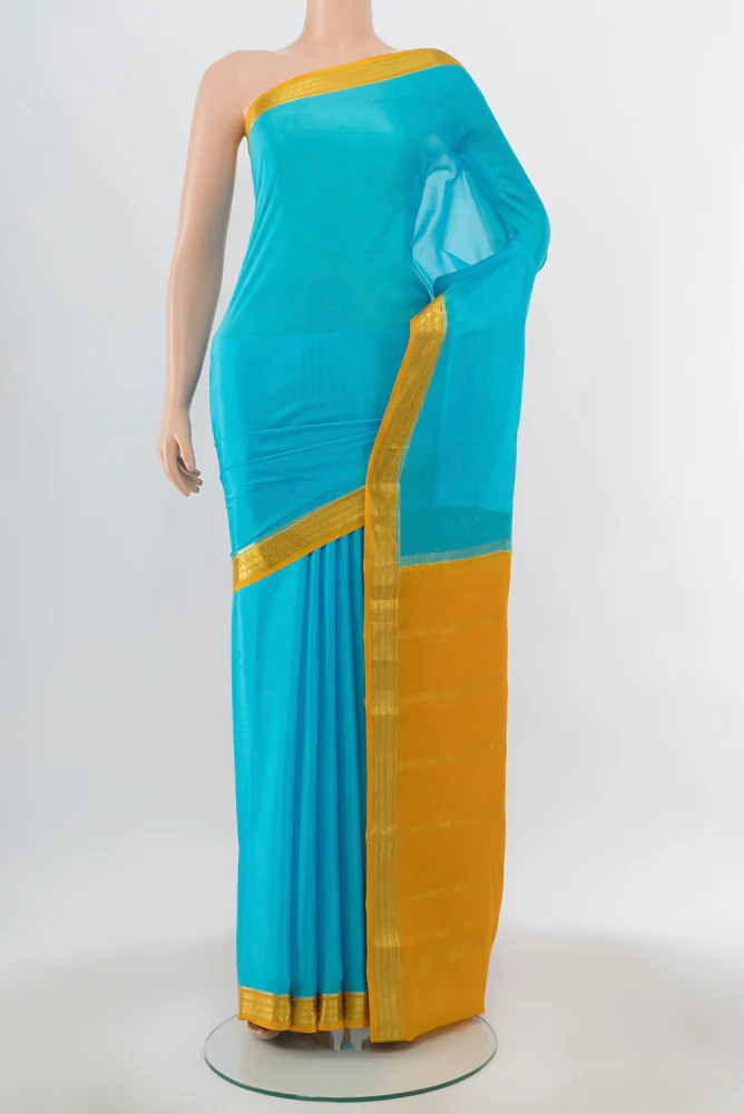 Sky Blue Mysore Crepe Saree