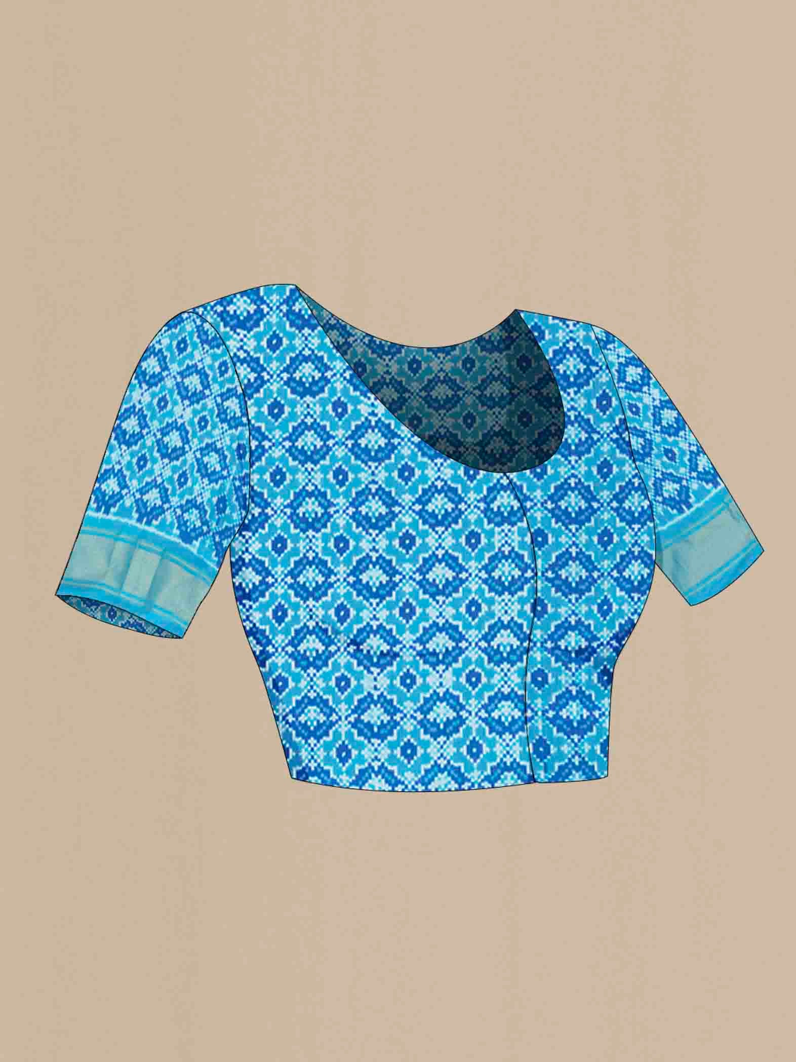 Blue Pochampally Silk Saree - Image 4