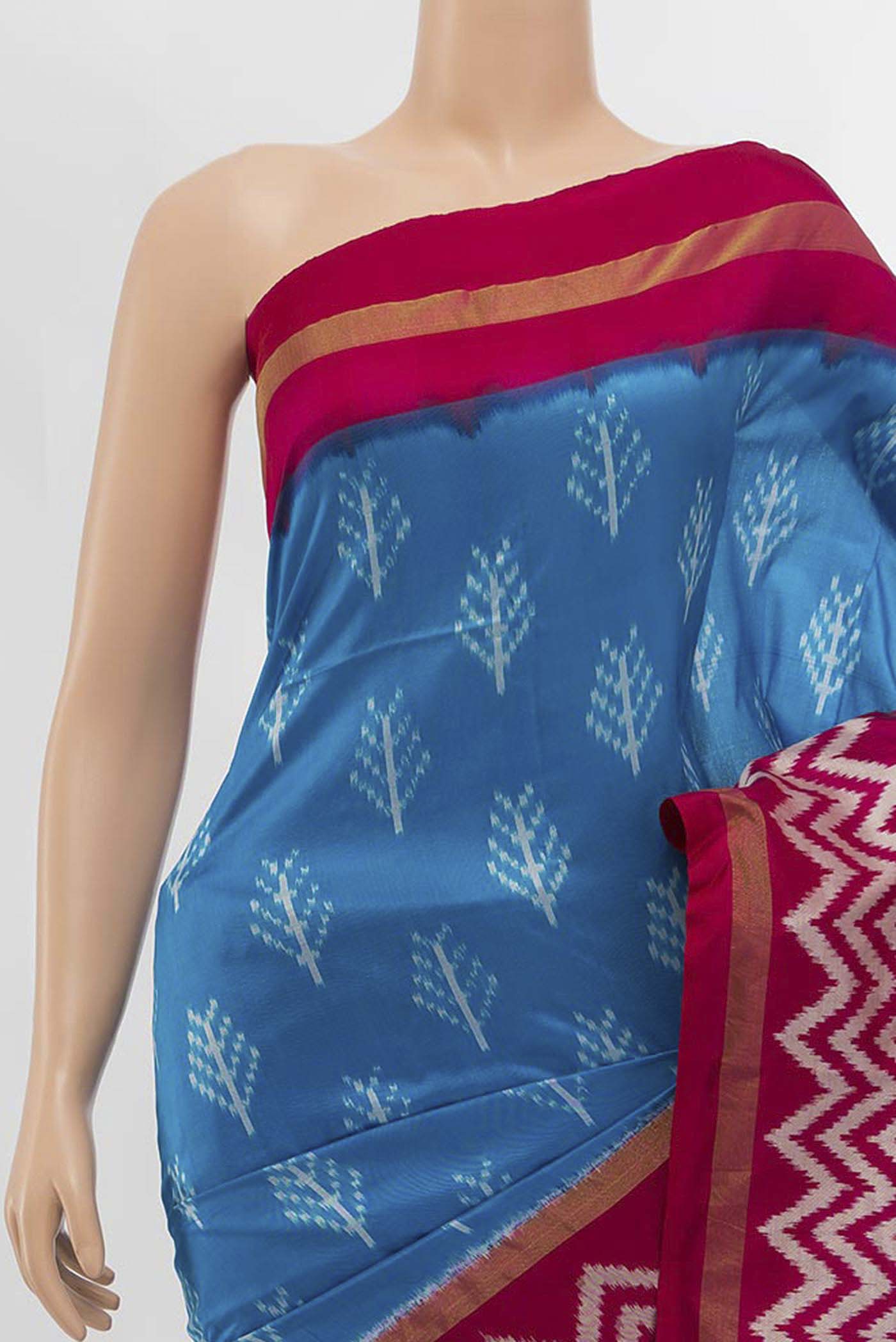 Light Blue Pochampally Silk Saree - Image 2