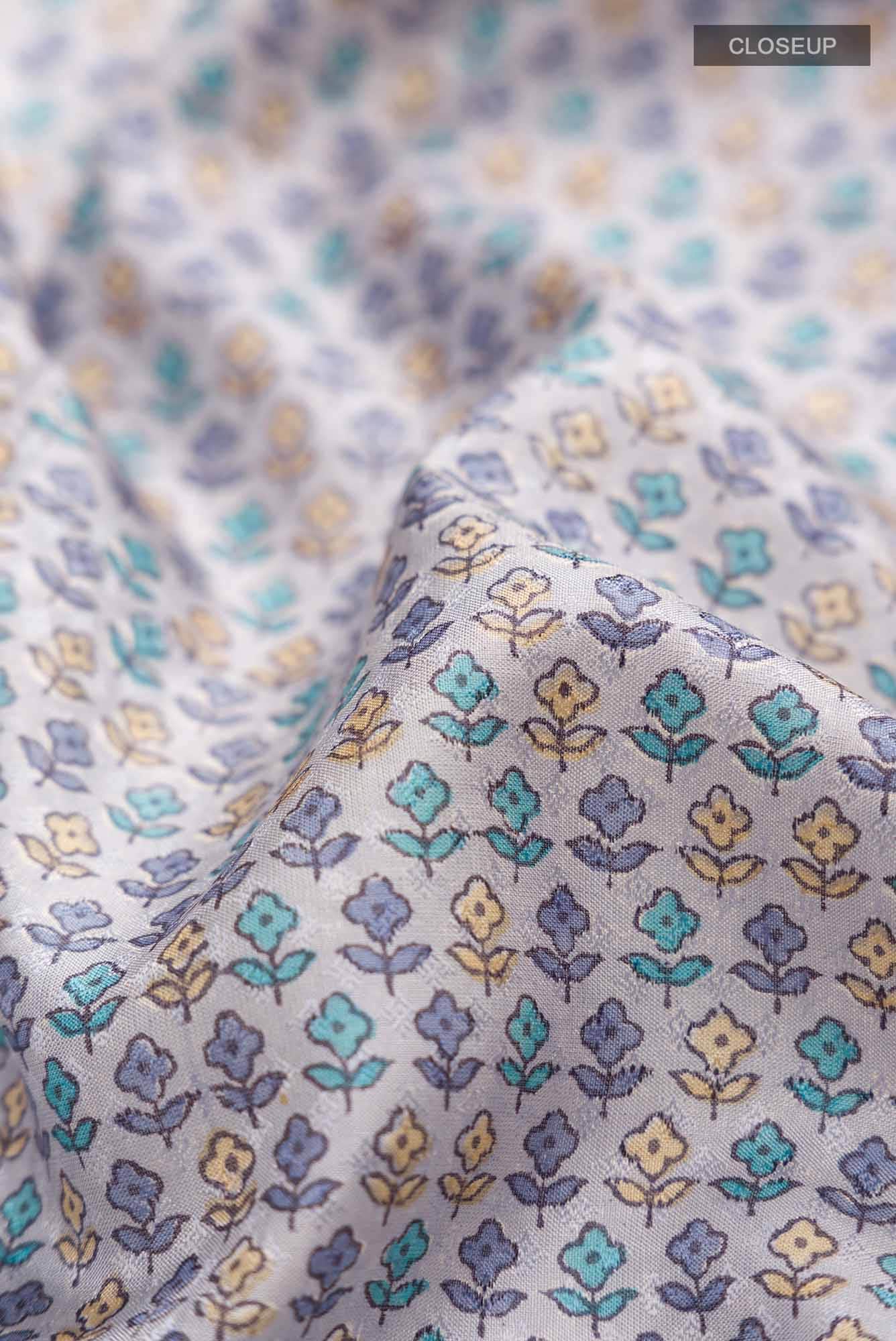 Light Blue Printed Silk Saree - Image 3
