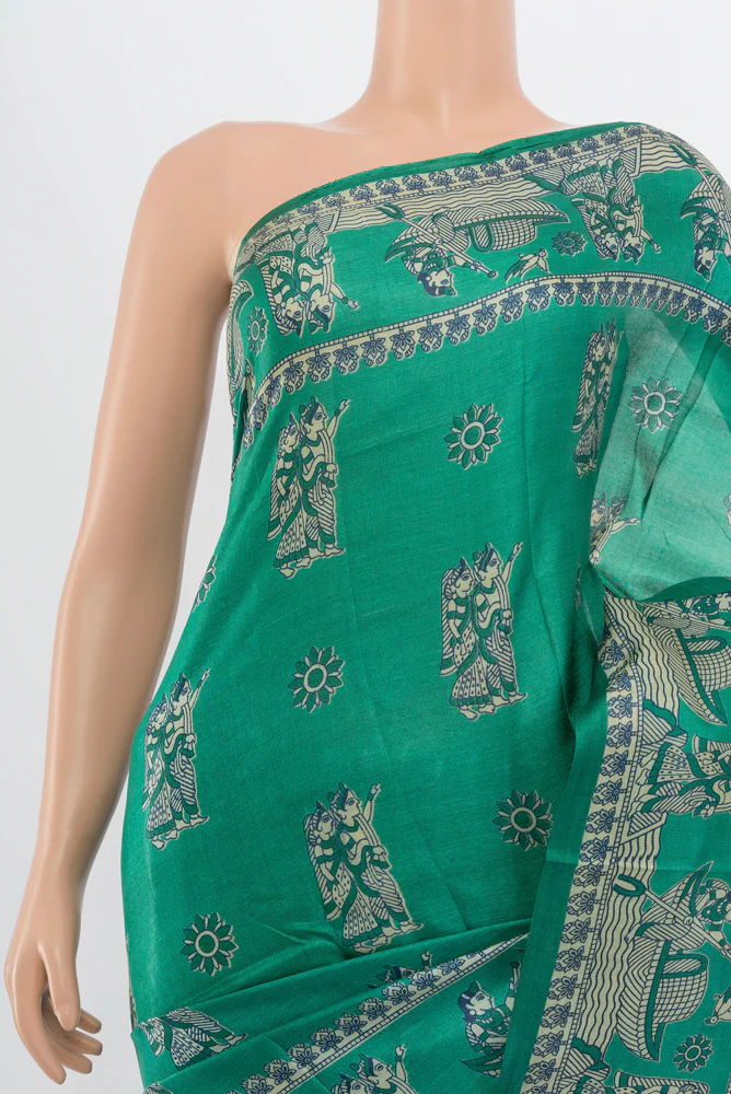 Green Tussar Silk Saree - Image 2