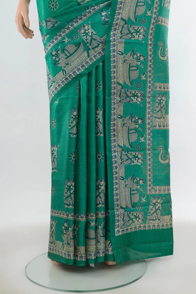 Green Tussar Silk Saree - Image 3