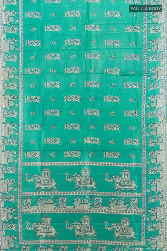 Green Tussar Silk Saree - Image 5