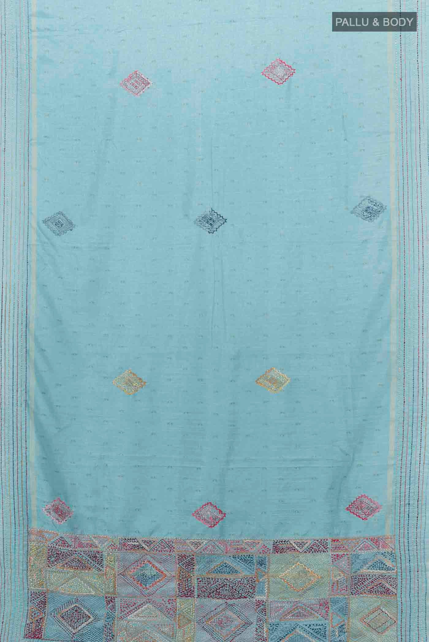 Light Blue Blended Tussar Silk Saree - Image 5