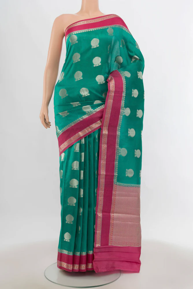 Teal Banarasi Raw Silk Saree