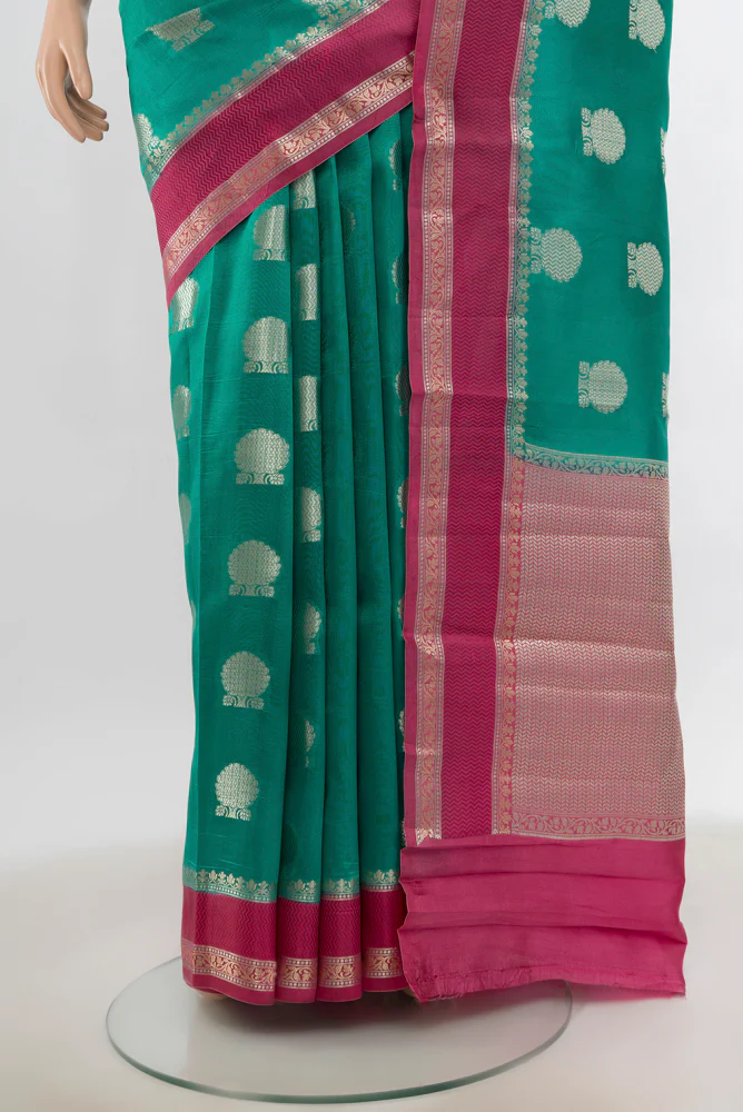 Teal Banarasi Raw Silk Saree - Image 3