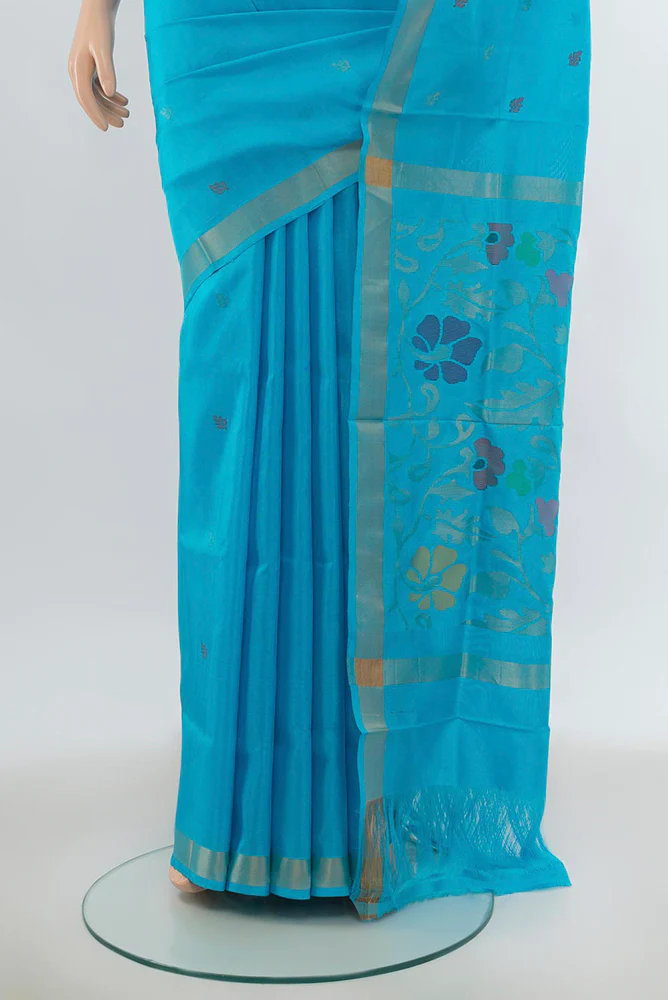 Sky Blue Uppada Silk Saree - Image 3