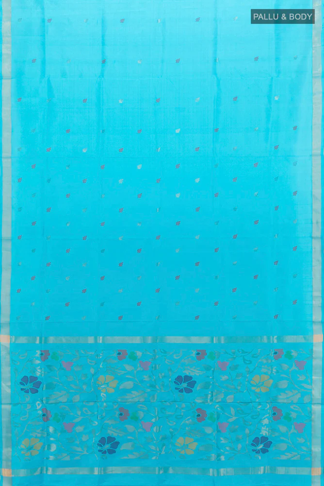 Sky Blue Uppada Silk Saree - Image 5