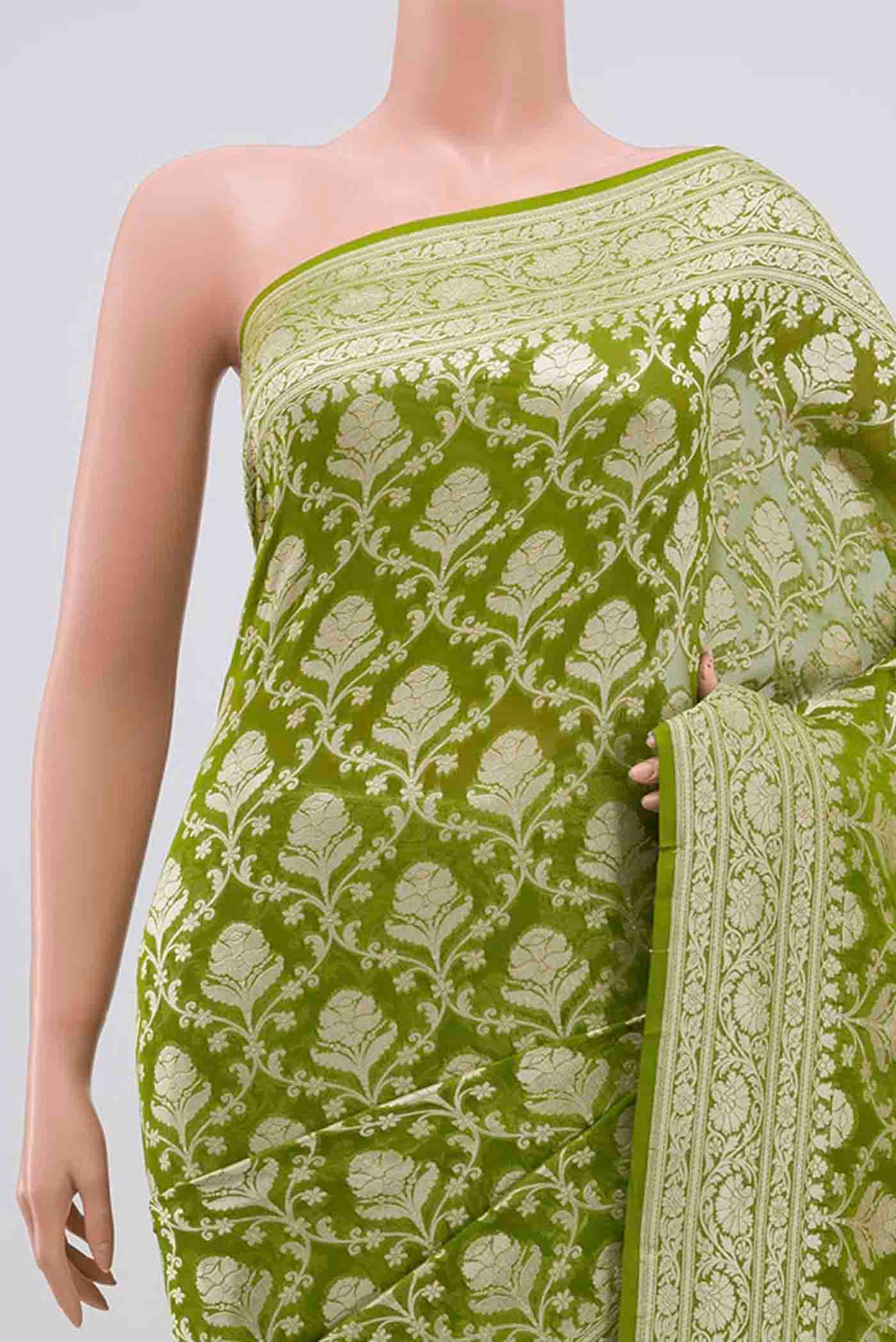 Acid Green Banarasi Georgette Saree - Image 2
