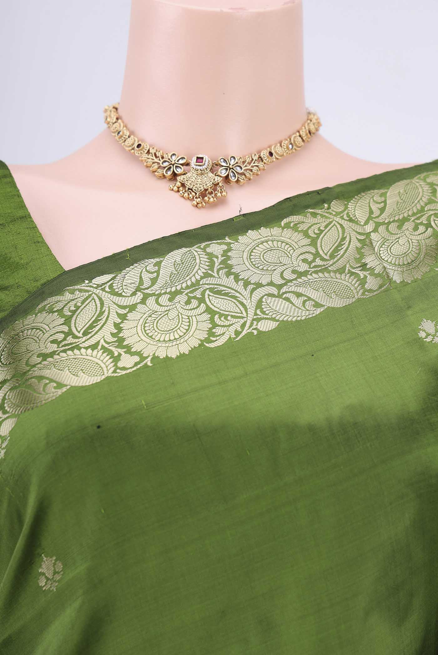 Green Banarasi Katan Silk Saree - Image 2