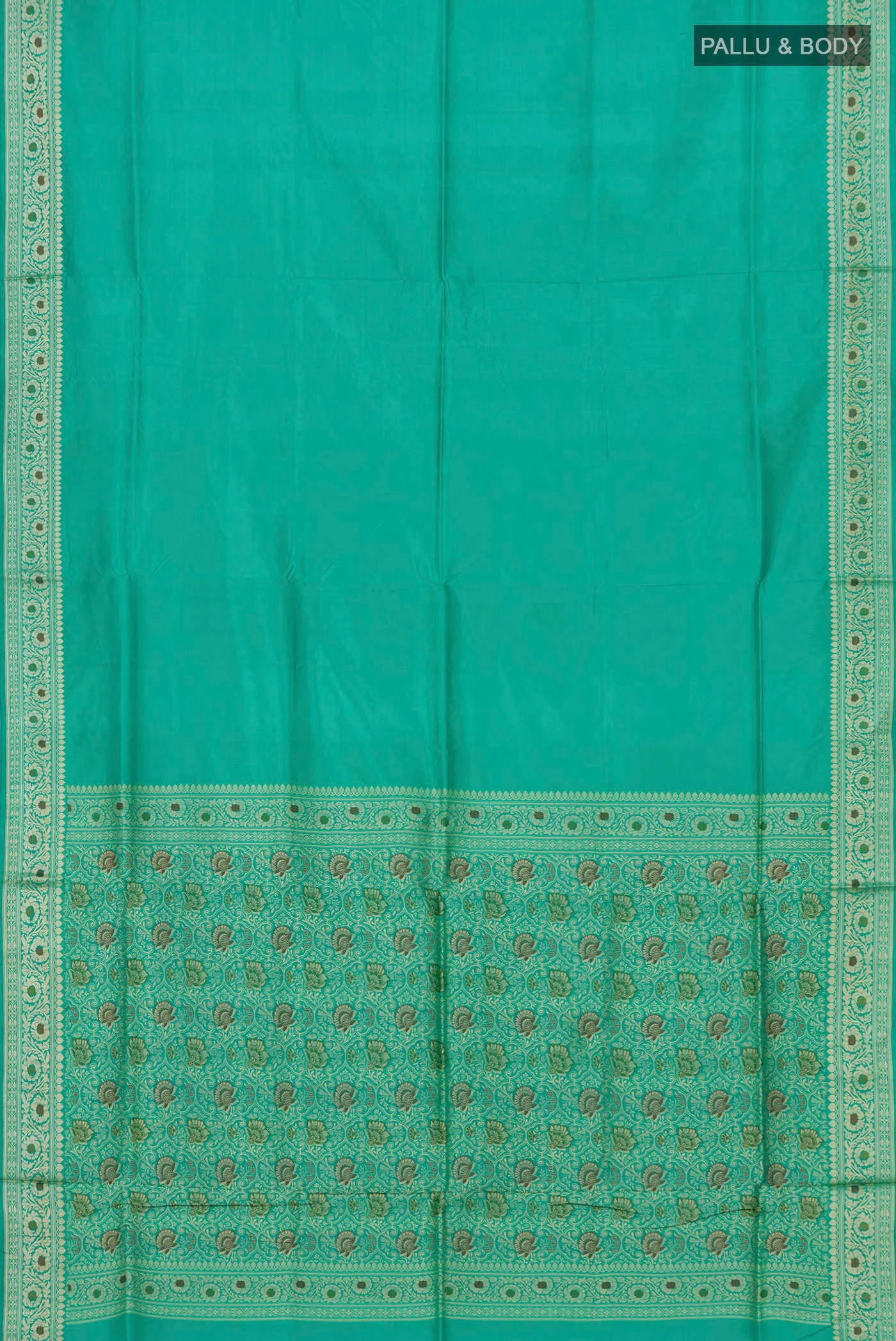 Turquoise Banarasi Katan Silk Saree - Image 5