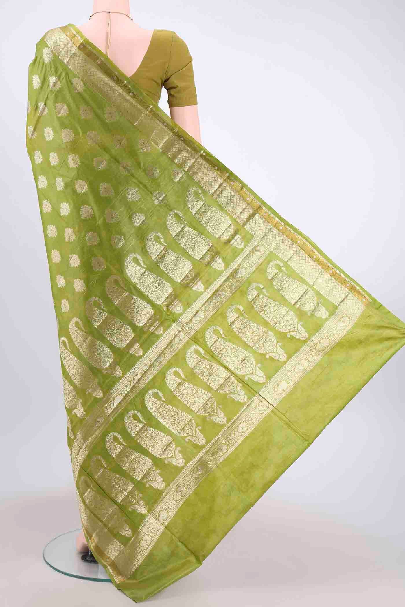 Green Banarasi Tussar Silk Saree - Image 3