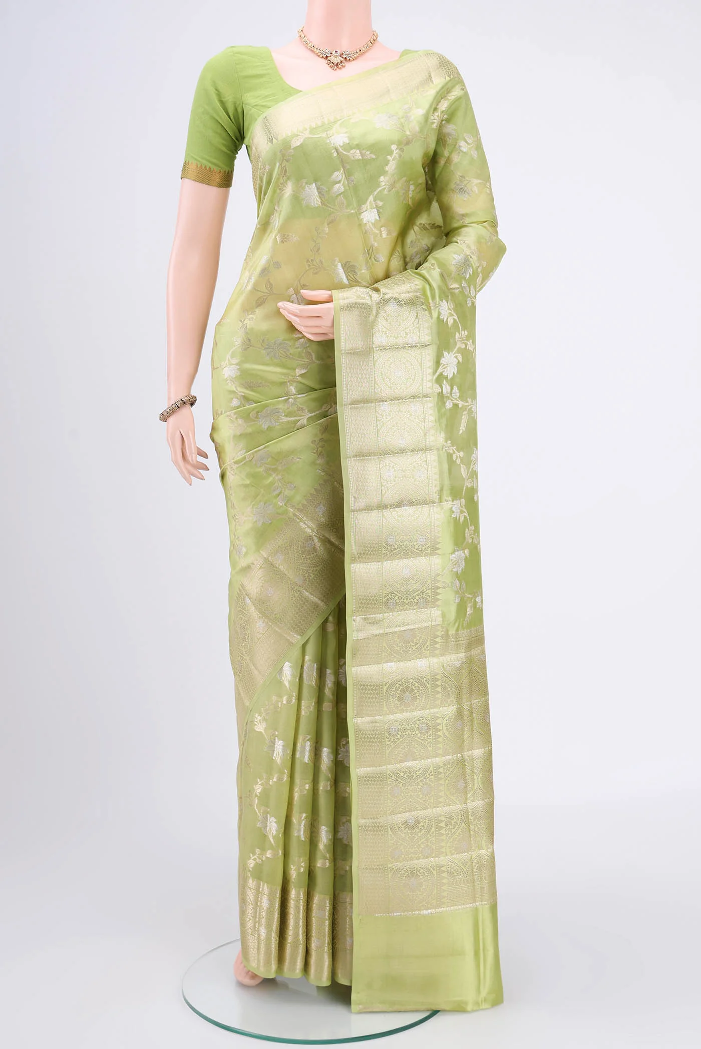 Light Green Banarasi Raw Silk Saree