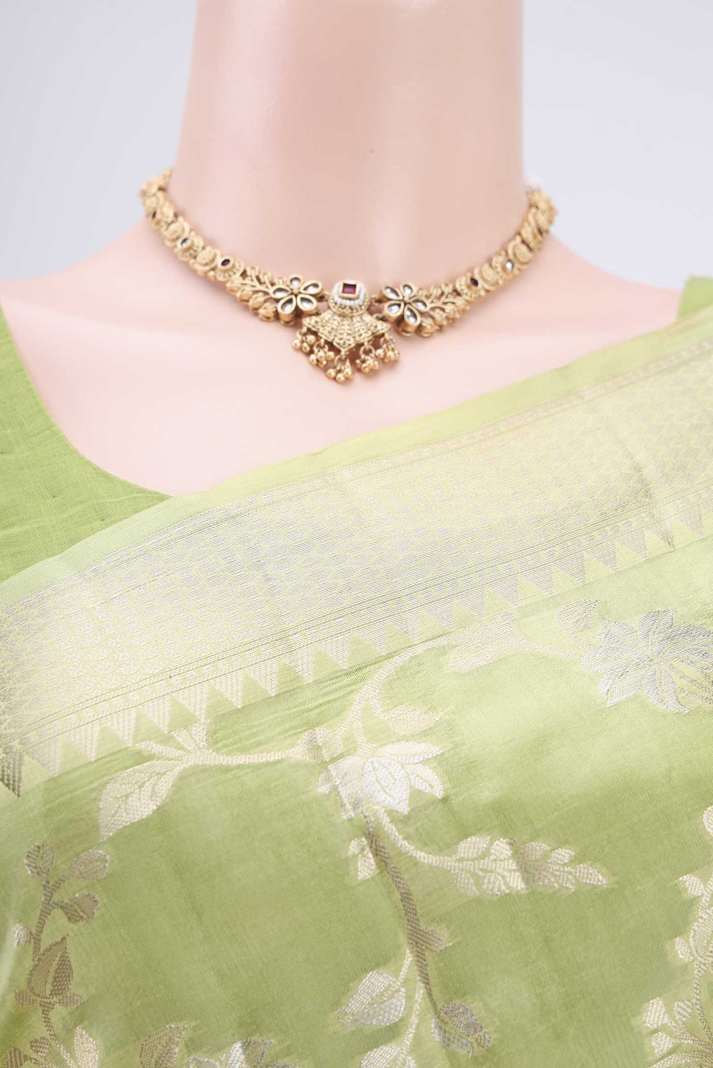 Light Green Banarasi Raw Silk Saree - Image 2