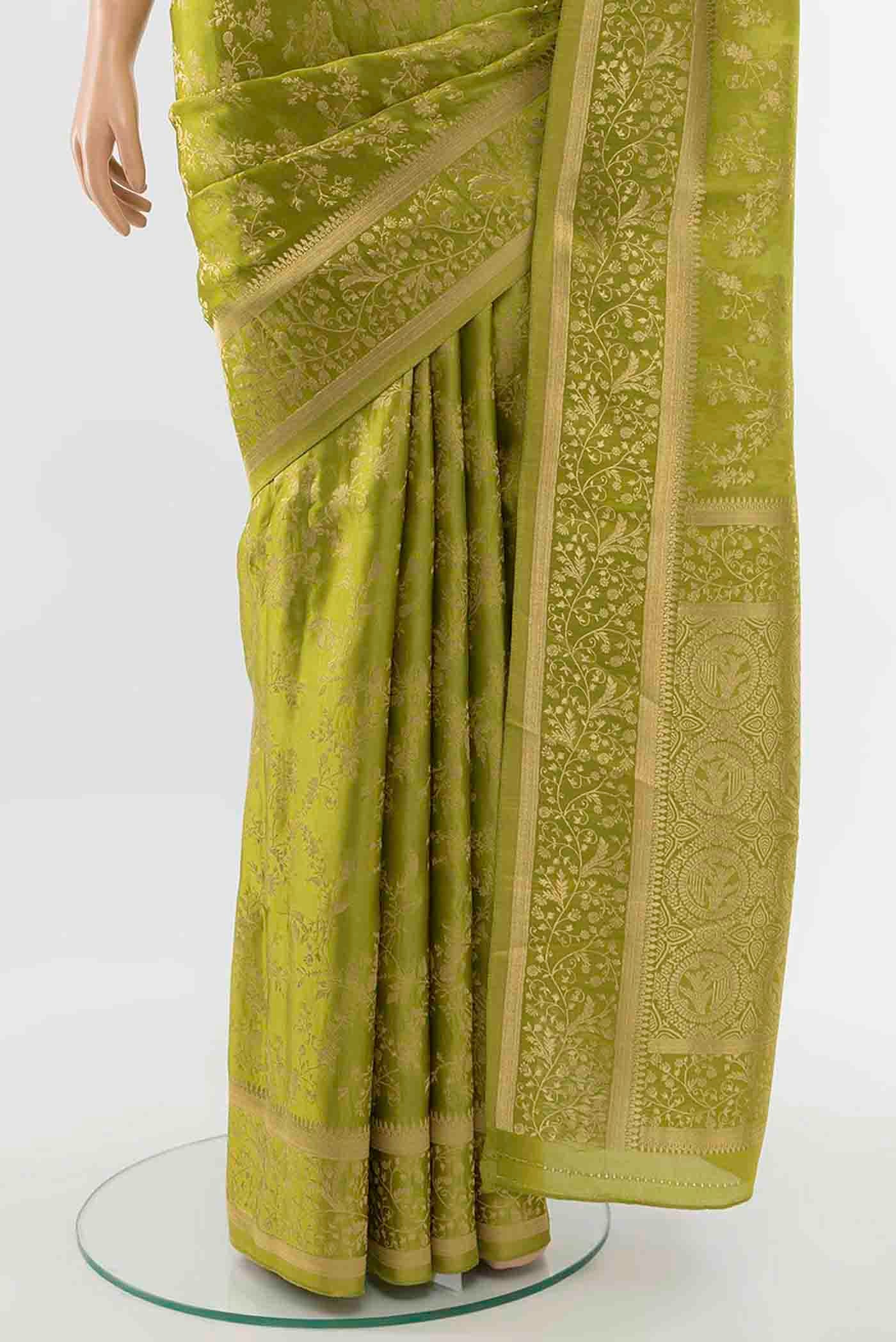 Light Green Banarasi Raw Silk Saree - Image 3