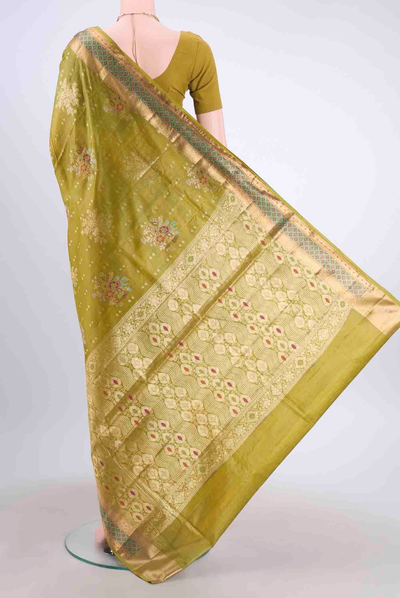 Light Green Banarasi Raw Silk Saree - Image 3
