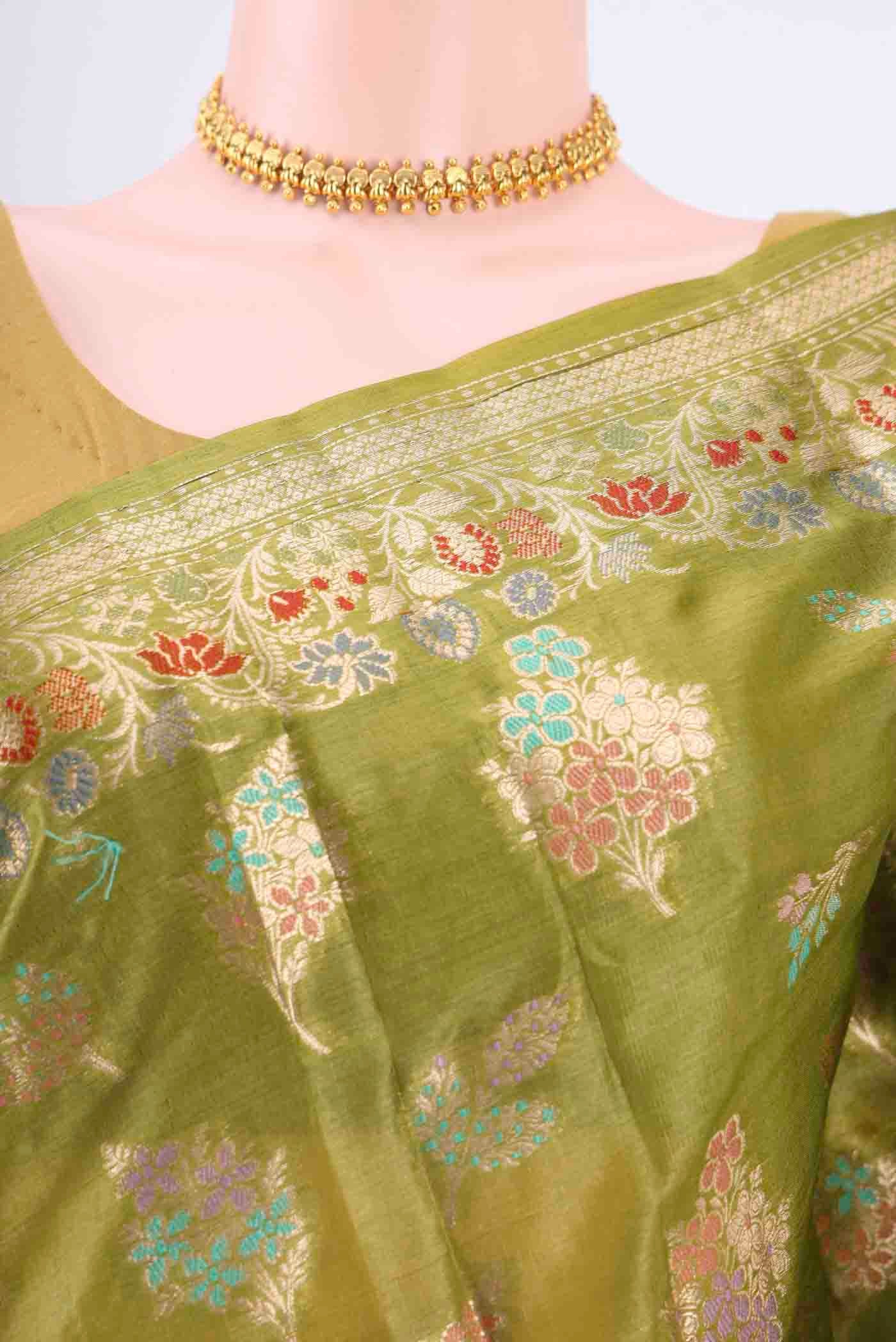 Green Banarasi Tussar Silk Saree - Image 2