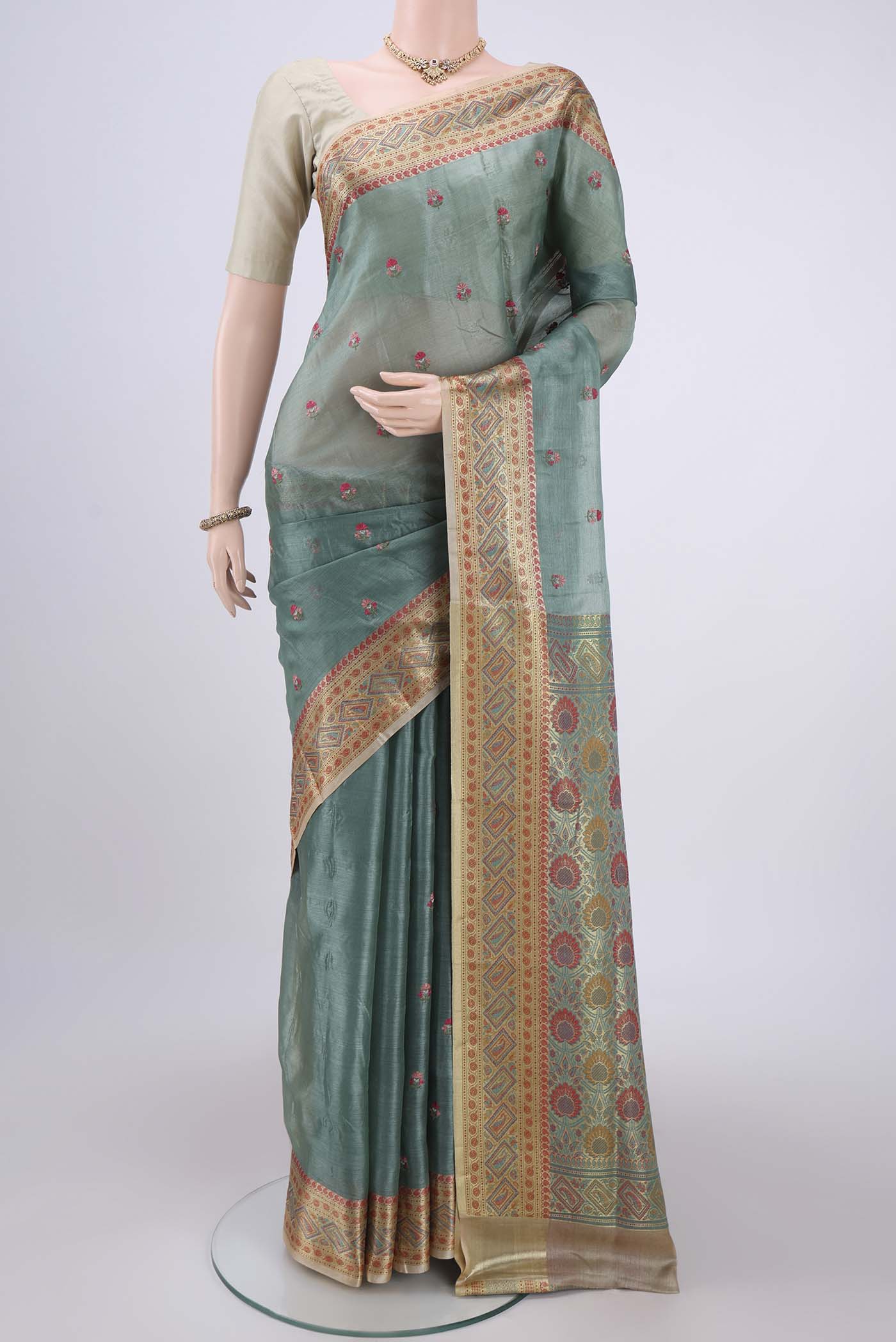 Light Green Banarasi Tussar Silk Saree