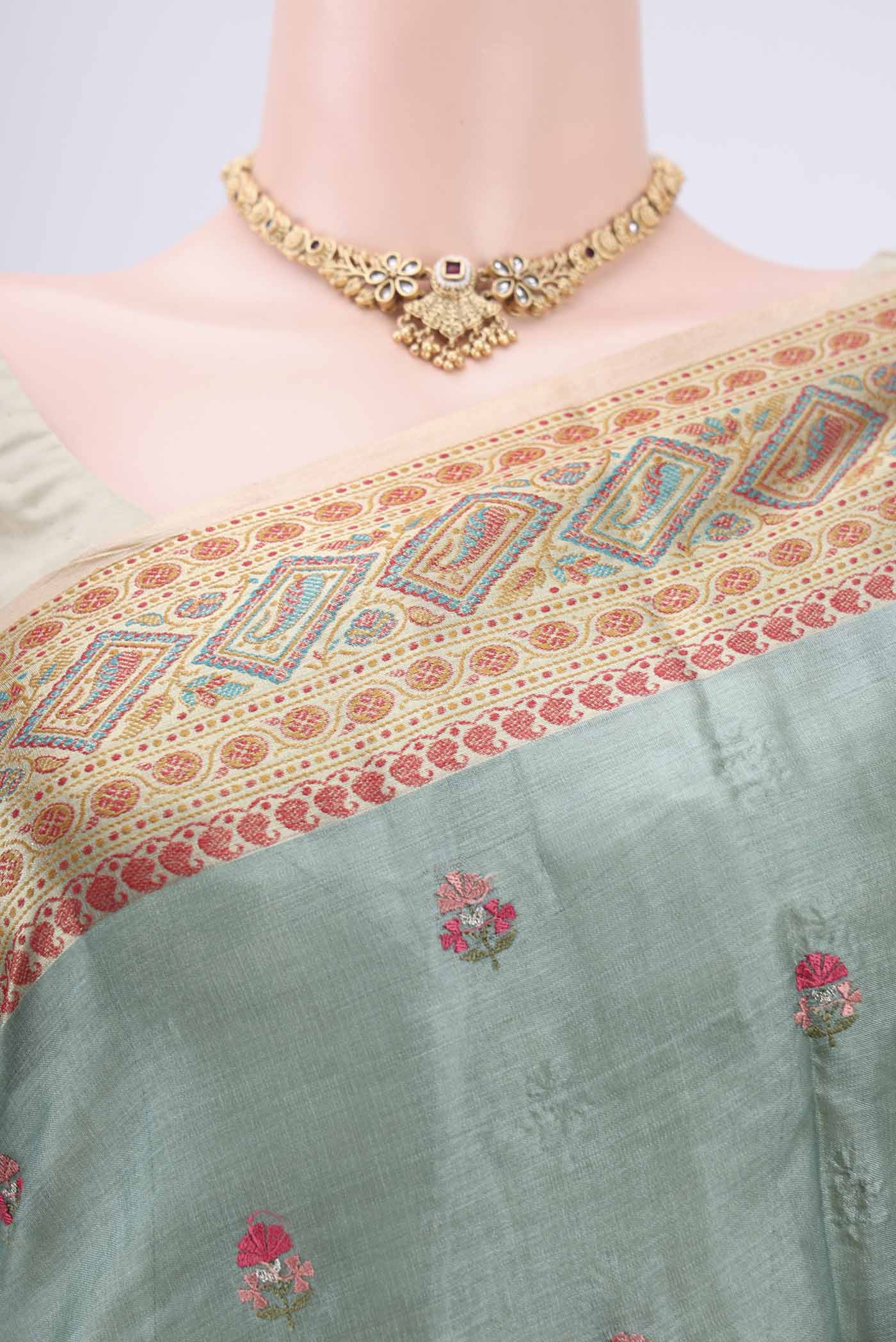 Light Green Banarasi Tussar Silk Saree - Image 2