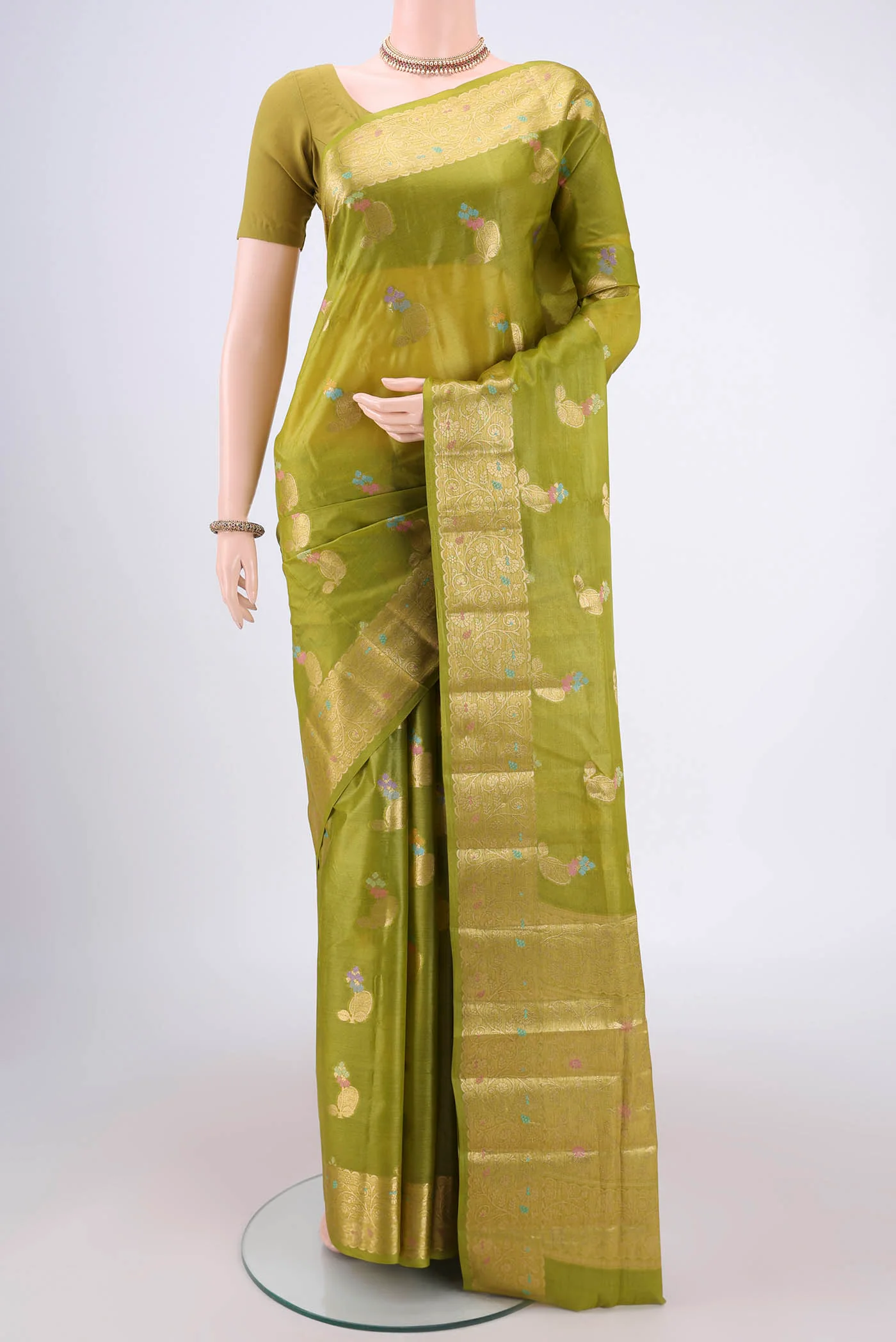 Light Green Banarasi Tussar Silk Saree