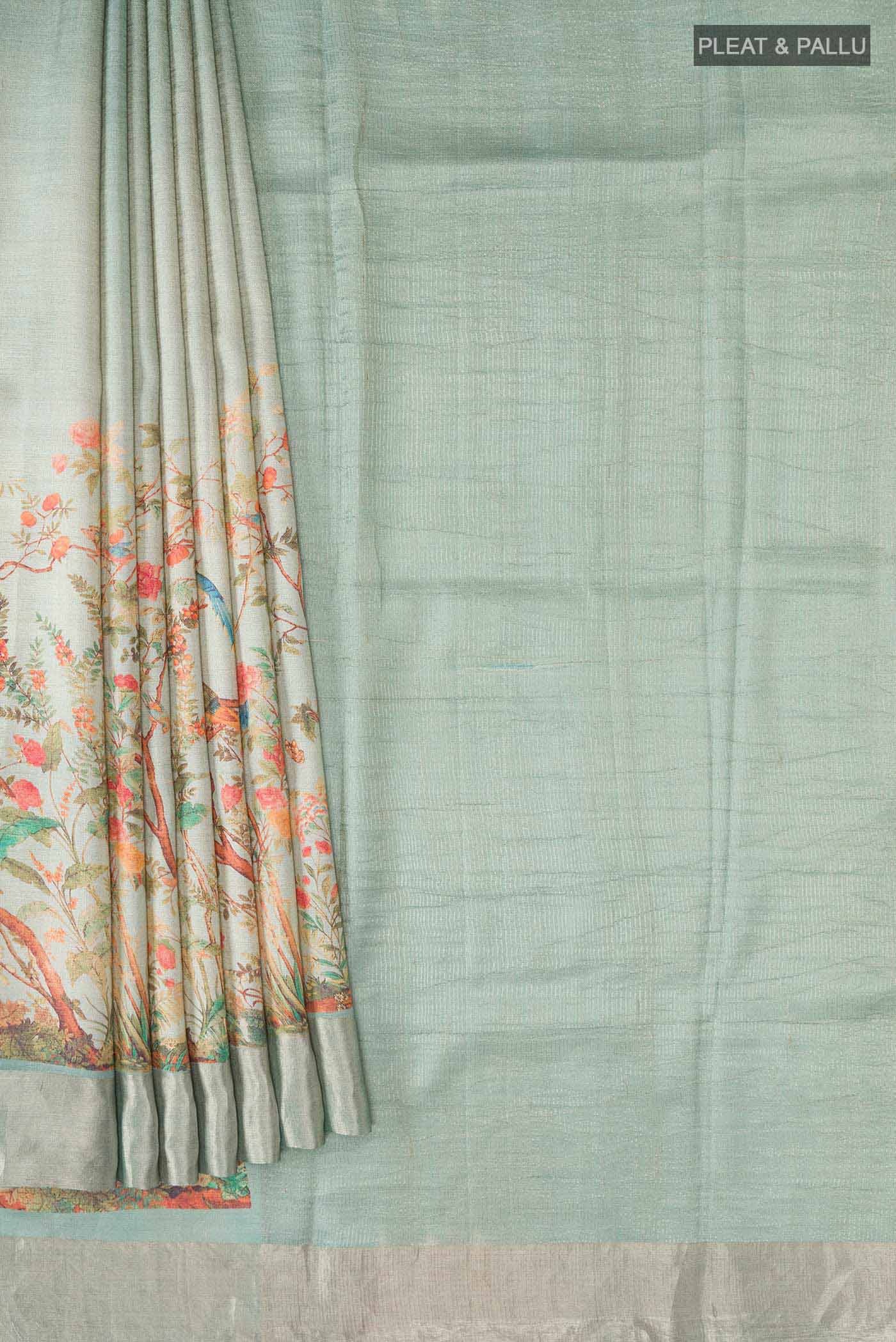Light Green Bhagalpuri Tussar Silk Saree - Image 4