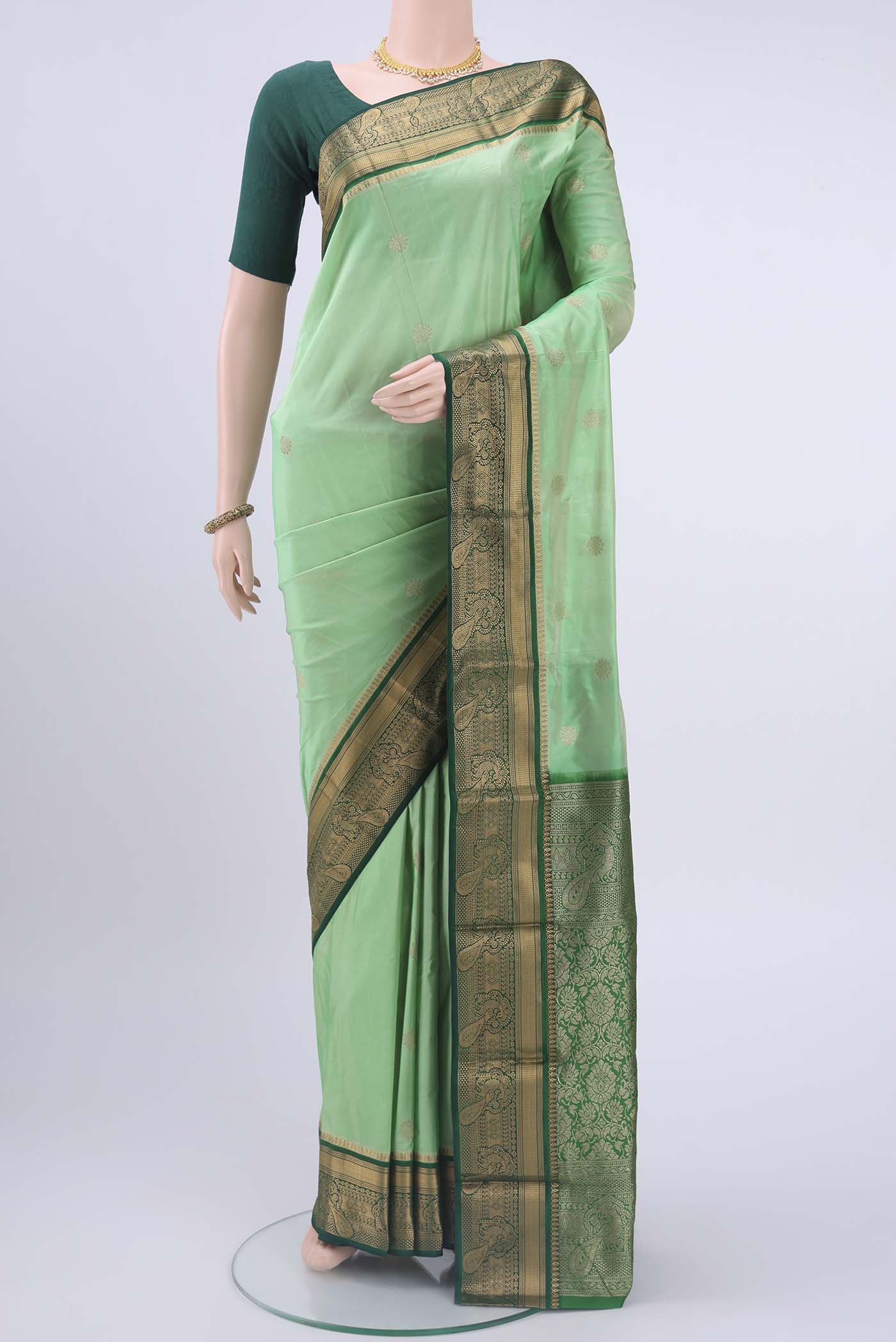 Light Green Blended Bangalore Silk Saree