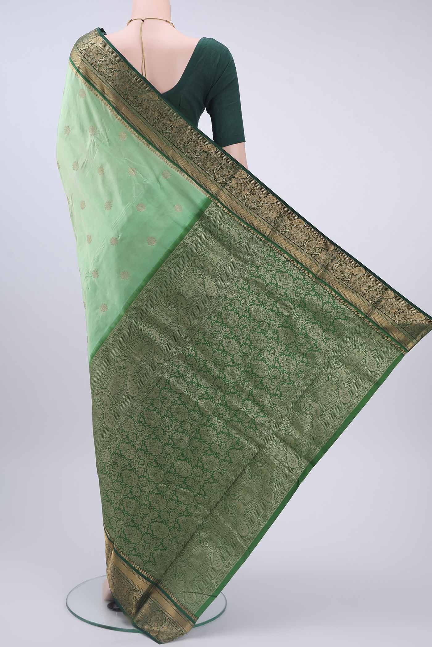 Light Green Blended Bangalore Silk Saree - Image 3