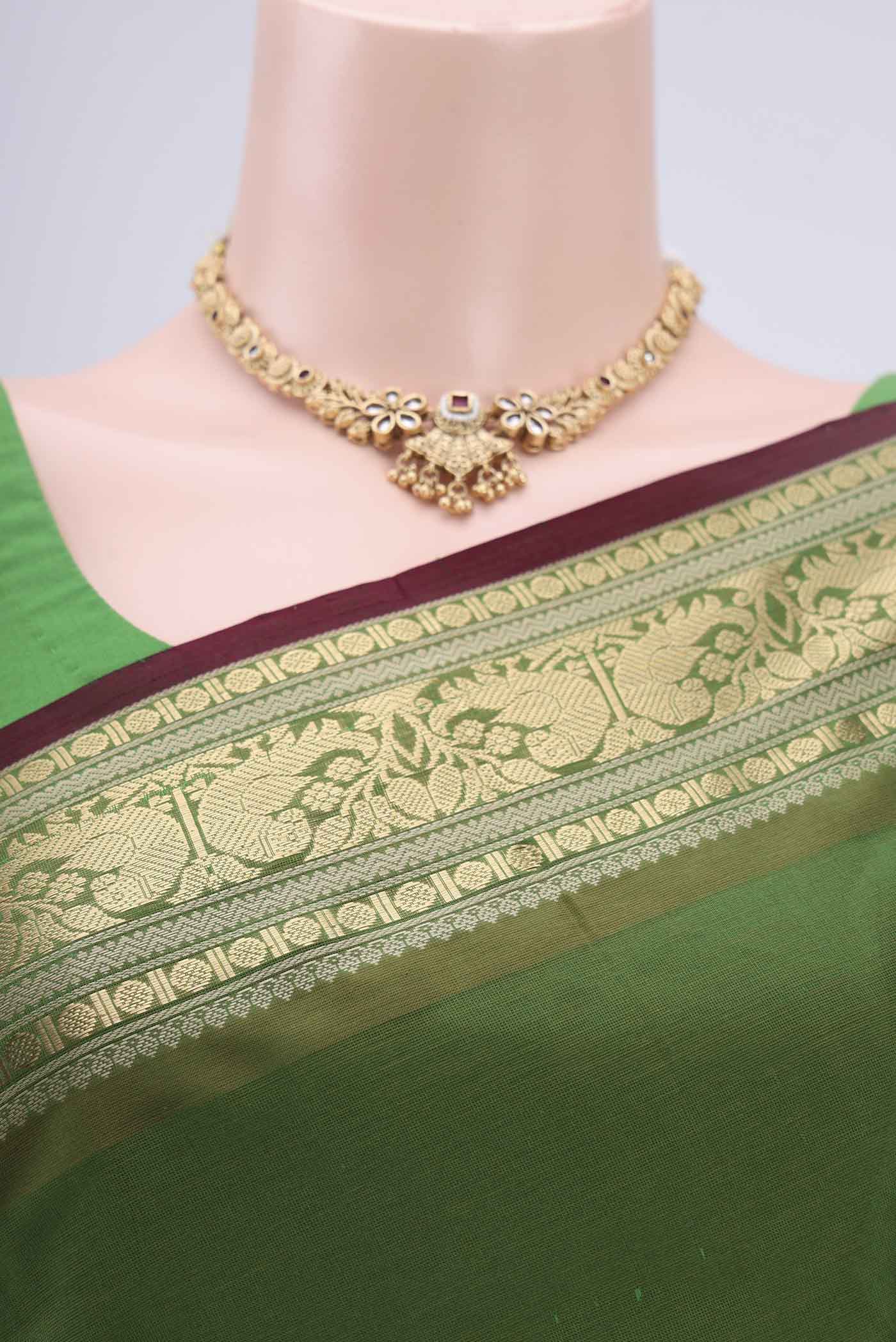 Green Coimbatore Silk Cotton Saree - Image 2