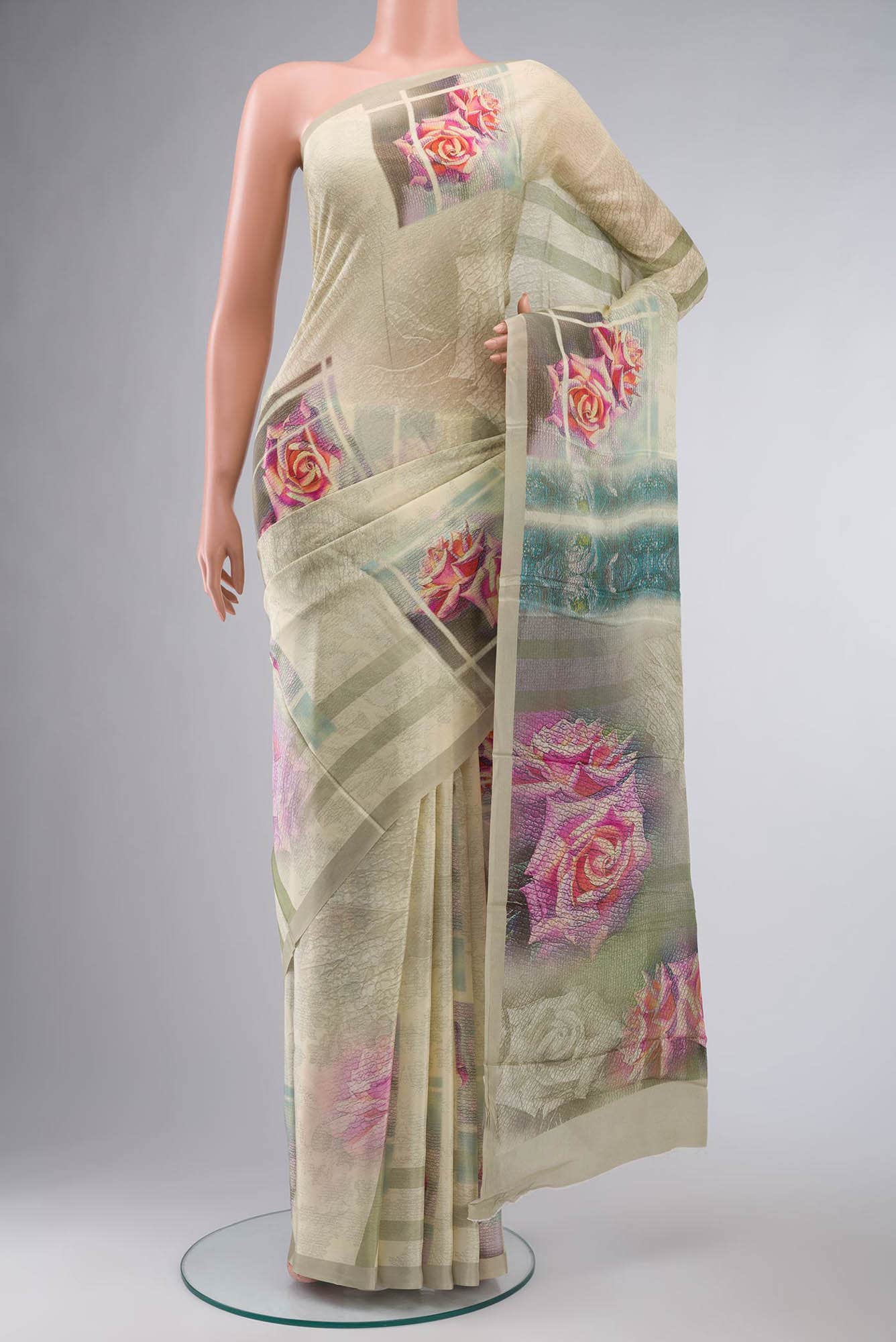 Light Green Blended Crepe Saree
